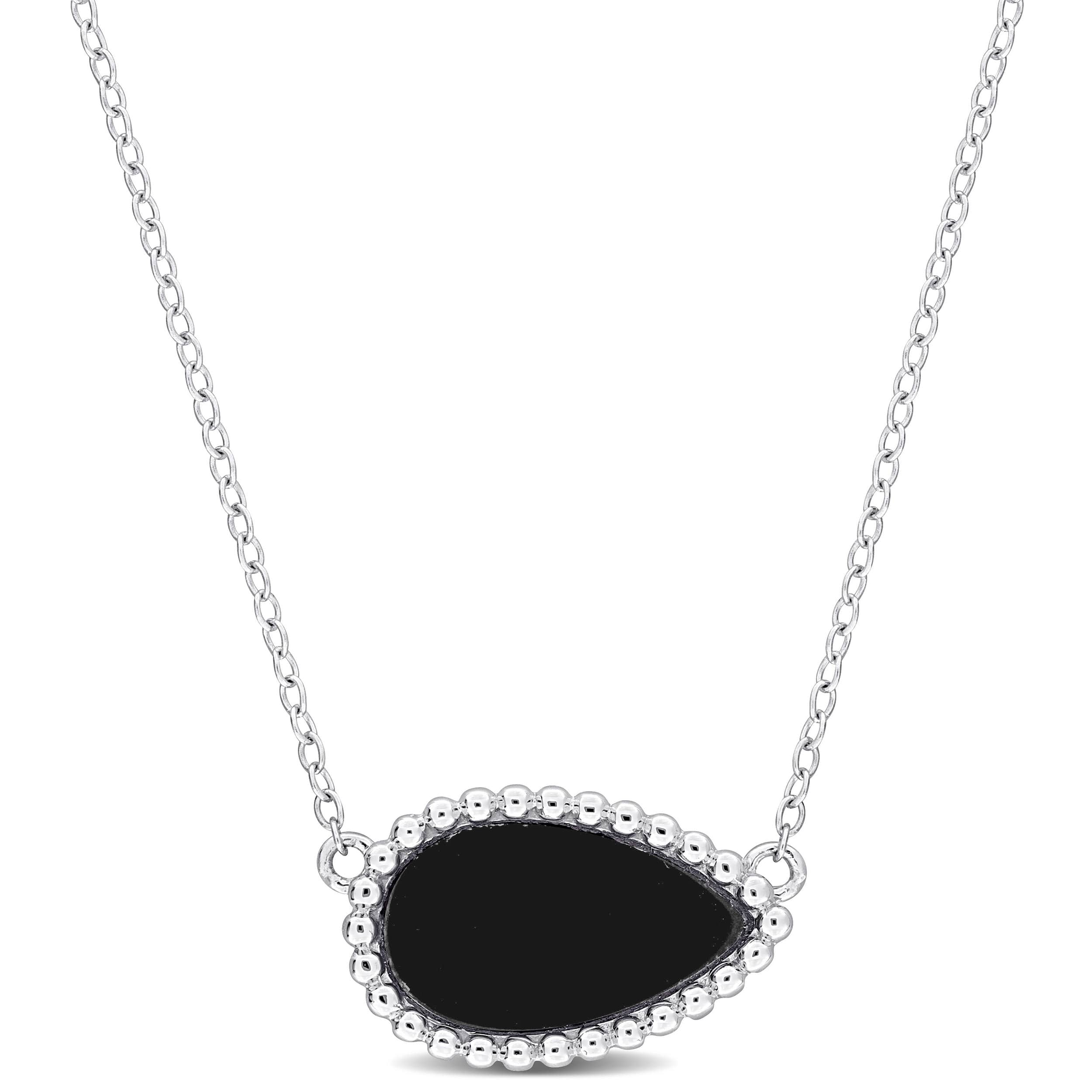 4 CT TGW Black Agate Necklace With Chain Silver Length (inches): 17