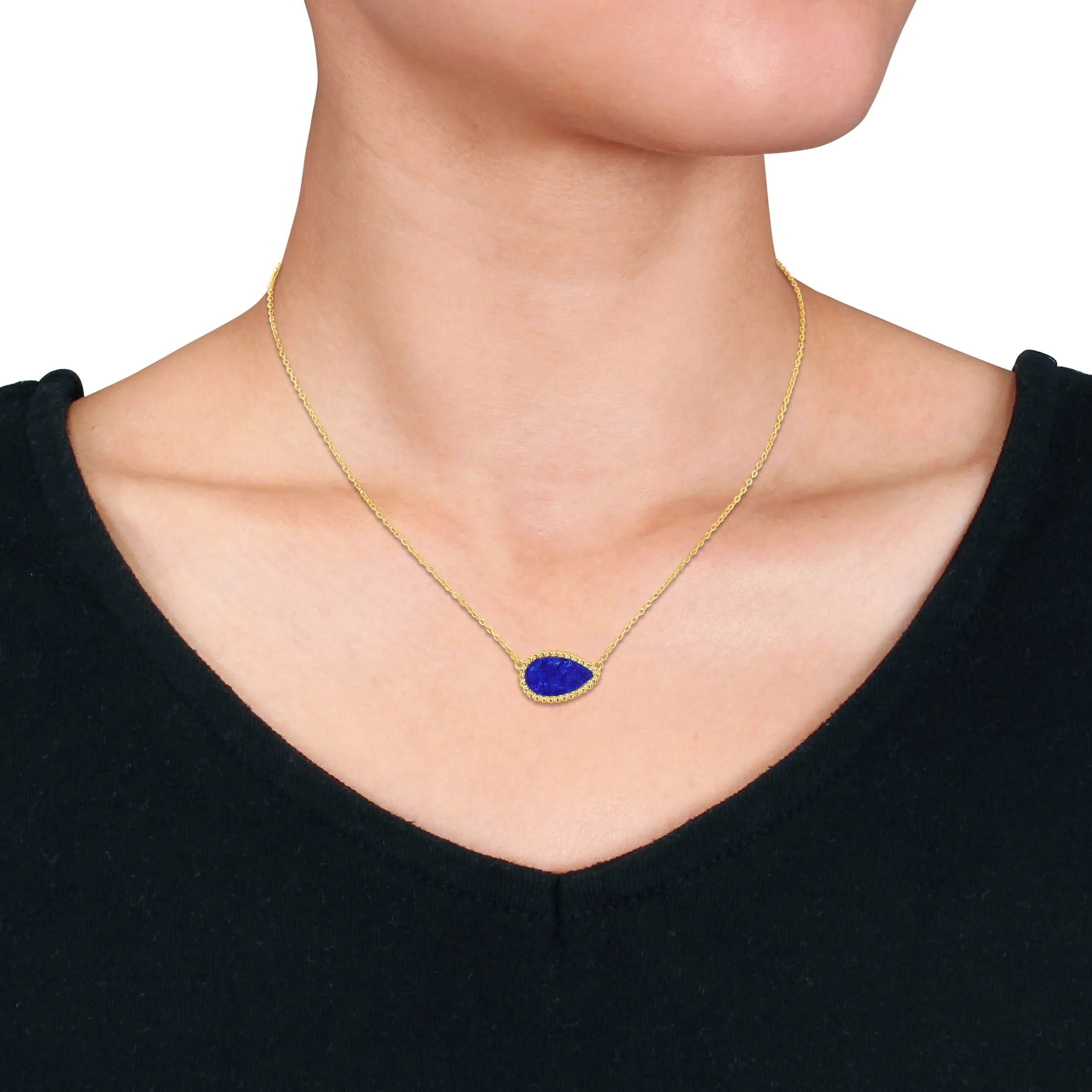4 CT TGW Lapis Necklace With Chain Yellow Silver Length (inches): 17 - Image 4