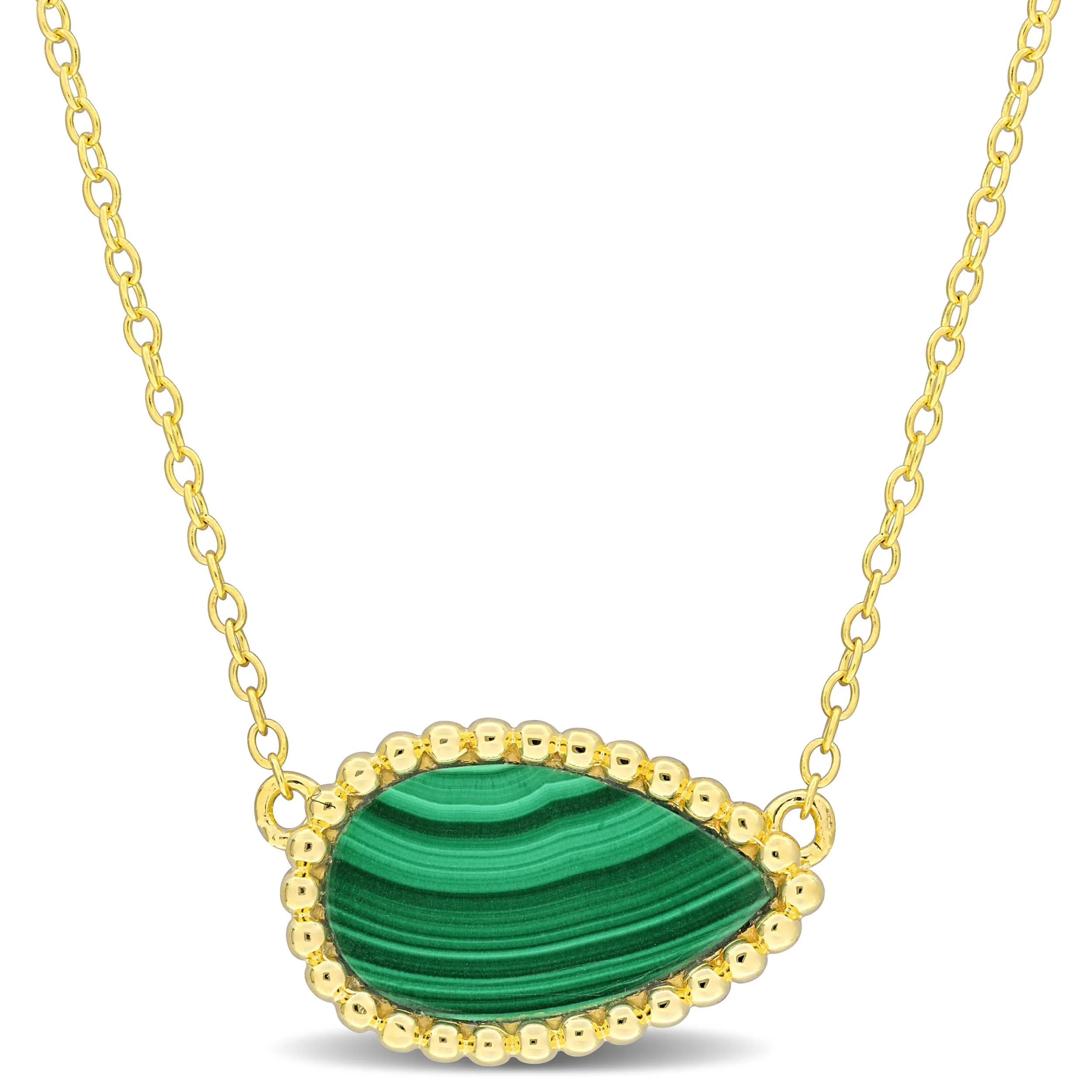 4 CT TGW Malachite Necklace With Chain Yellow Silver Length (inches): 17