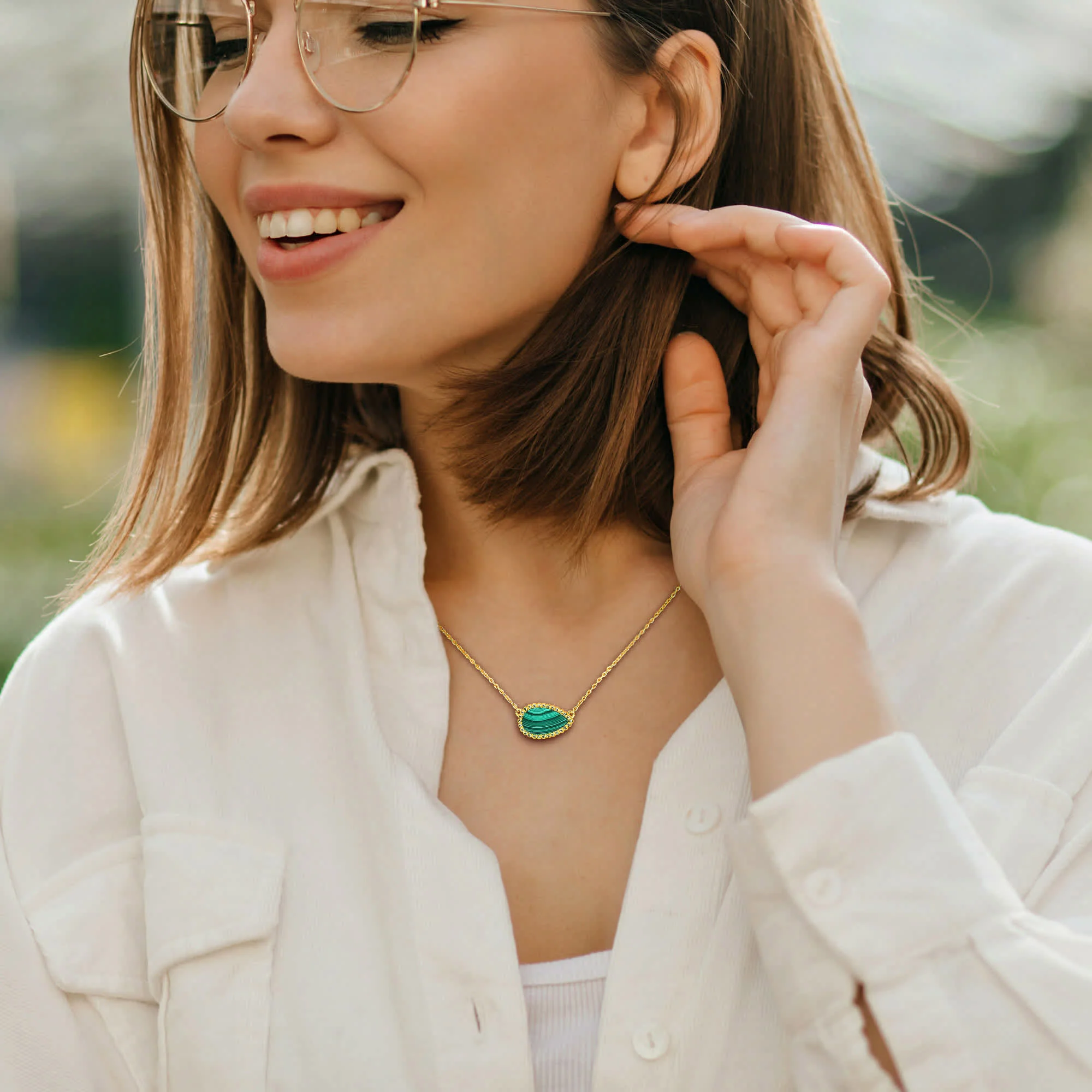 4 CT TGW Malachite Necklace With Chain Yellow Silver Length (inches): 17 - Image 6