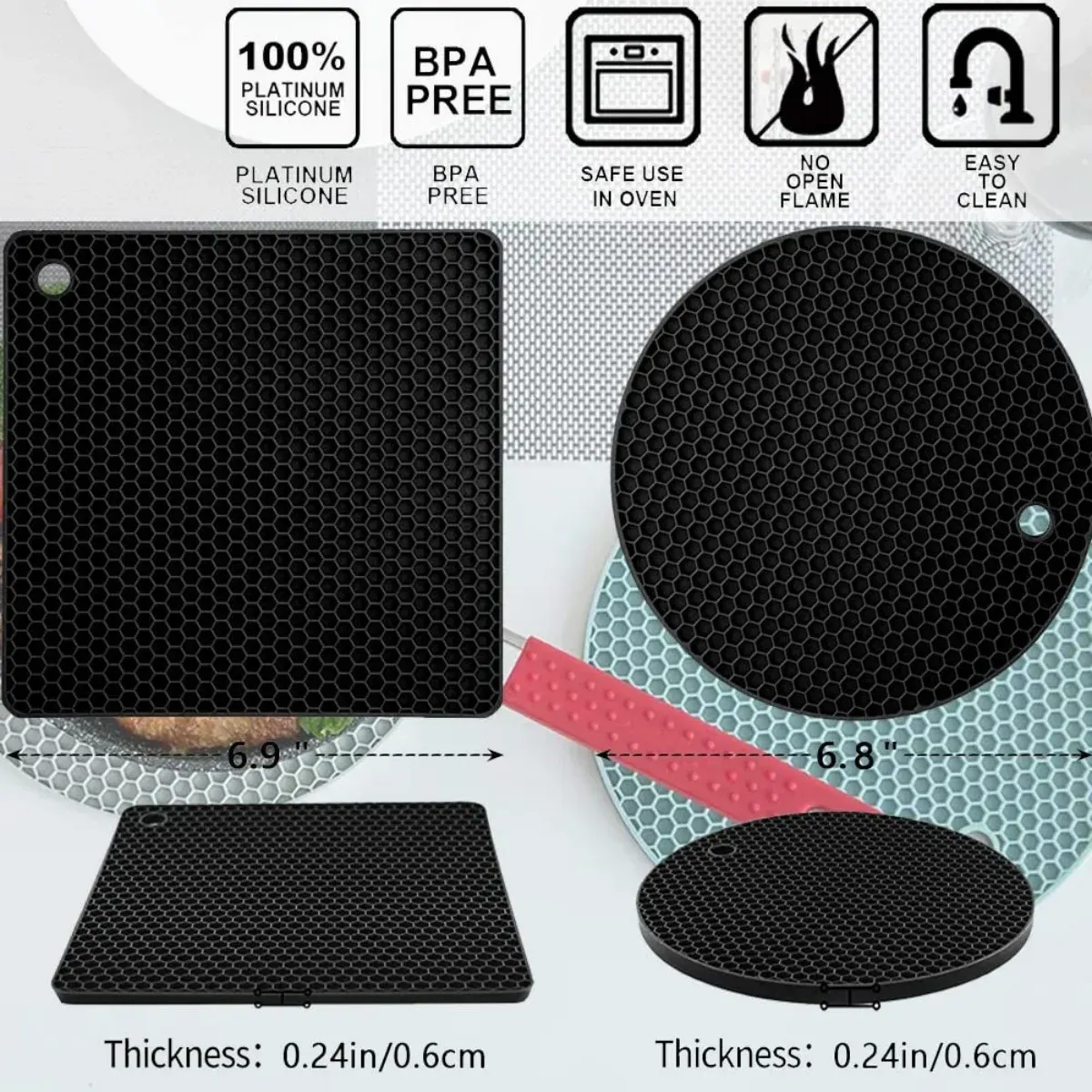4-Pack Multi-Purpose Silicone Trivet Mats - Image 3