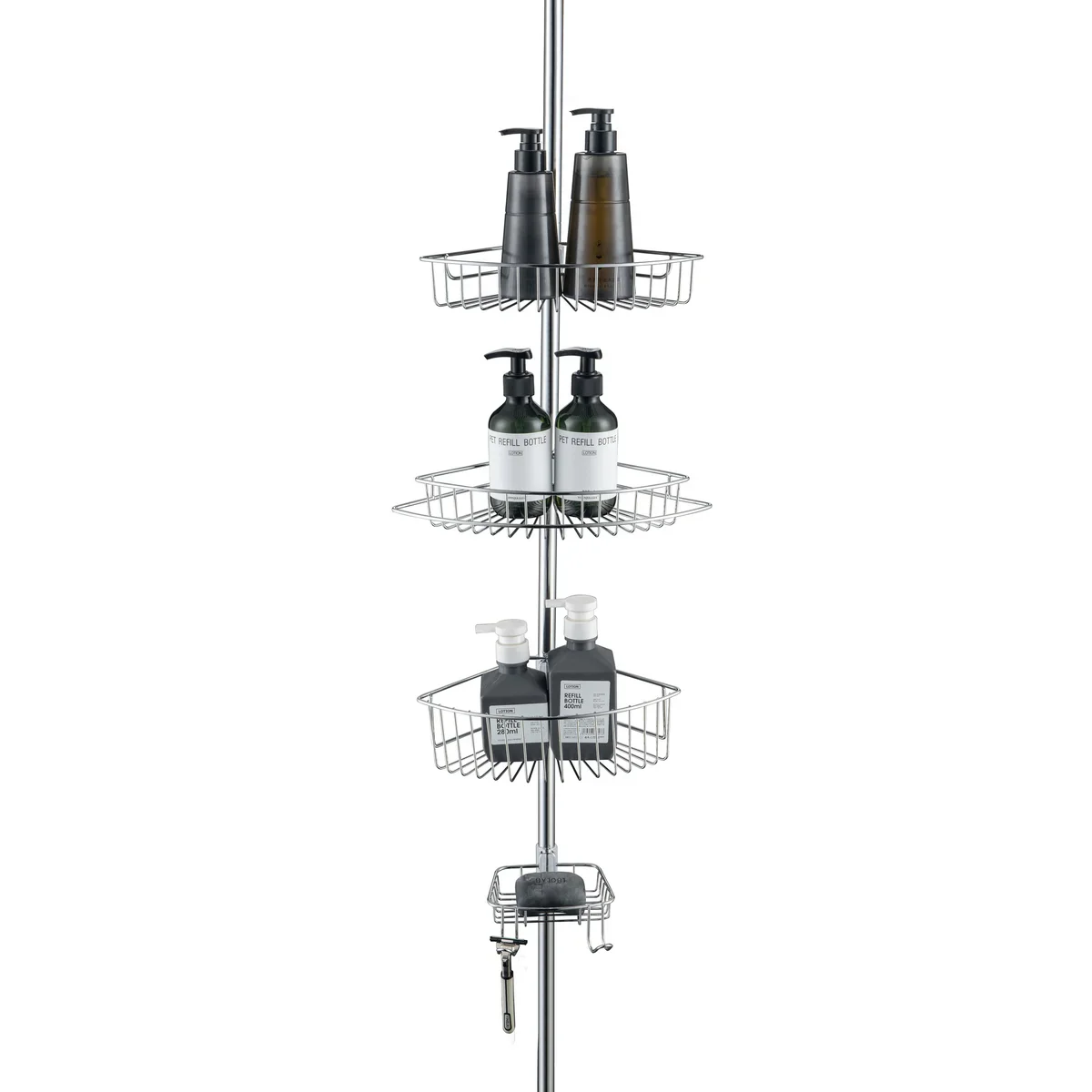 J&V Textiles 4 Tier Rustproof Shower Caddy Corner Organizer With Adjustable Shelves and Tension Pole - Image 12