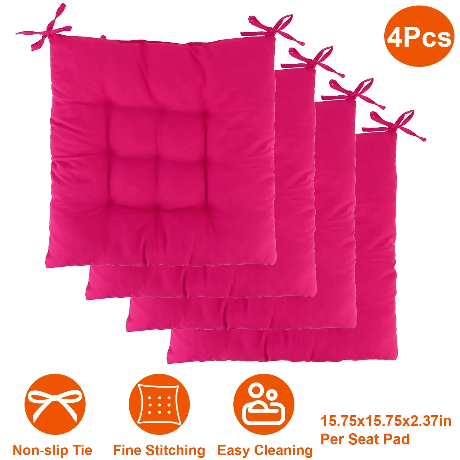 4Pcs Chair Cushion Pads Pillow 15.75x15.75x2.37in Soft Tie On Square Sitting Mats For Home Office Car Sitting Travel - Image 2