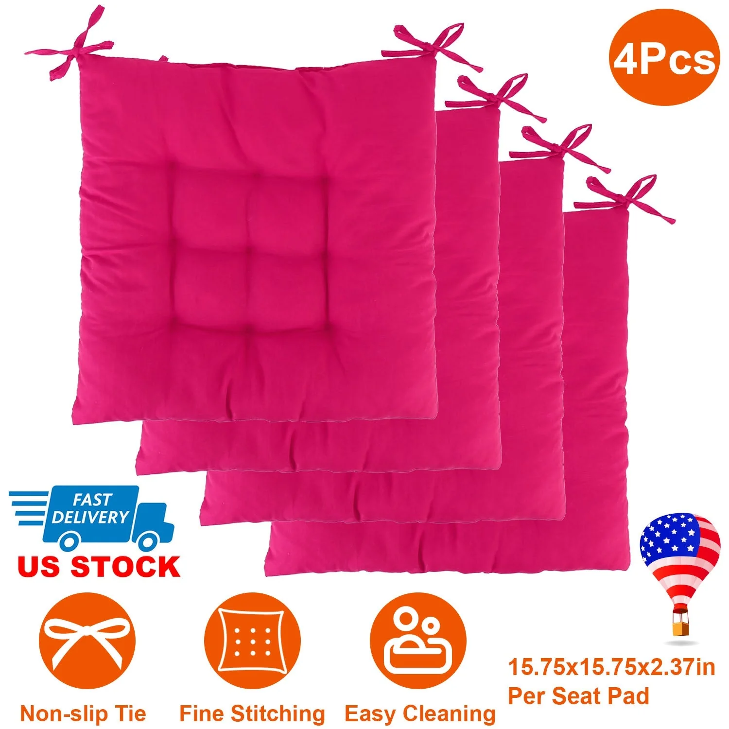 4Pcs Chair Cushion Pads Pillow 15.75x15.75x2.37in Soft Tie On Square Sitting Mats For Home Office Car Sitting Travel - Image 3