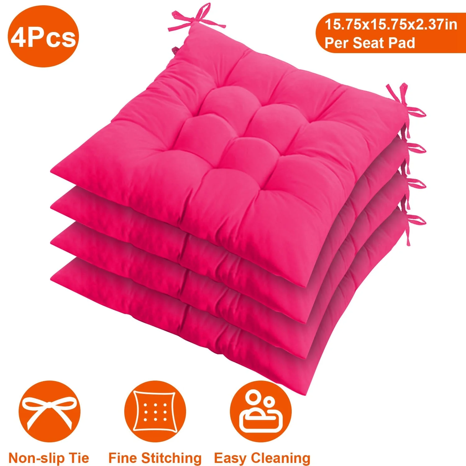 4Pcs Chair Cushion Pads Pillow 15.75x15.75x2.37in Soft Tie On Square Sitting Mats For Home Office Car Sitting Travel - Image 4