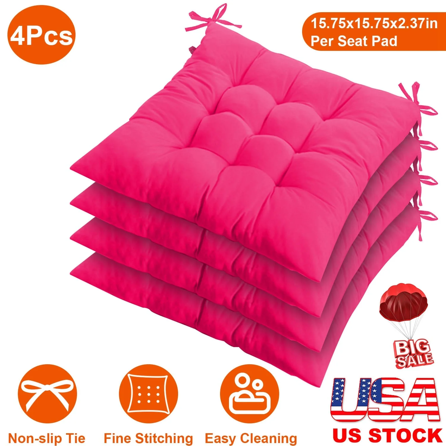 4Pcs Chair Cushion Pads Pillow 15.75x15.75x2.37in Soft Tie On Square Sitting Mats For Home Office Car Sitting Travel - Image 5