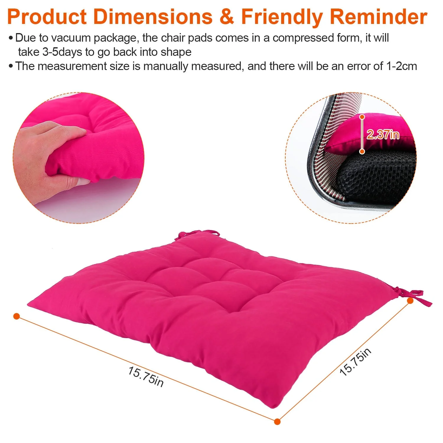 4Pcs Chair Cushion Pads Pillow 15.75x15.75x2.37in Soft Tie On Square Sitting Mats For Home Office Car Sitting Travel - Image 6