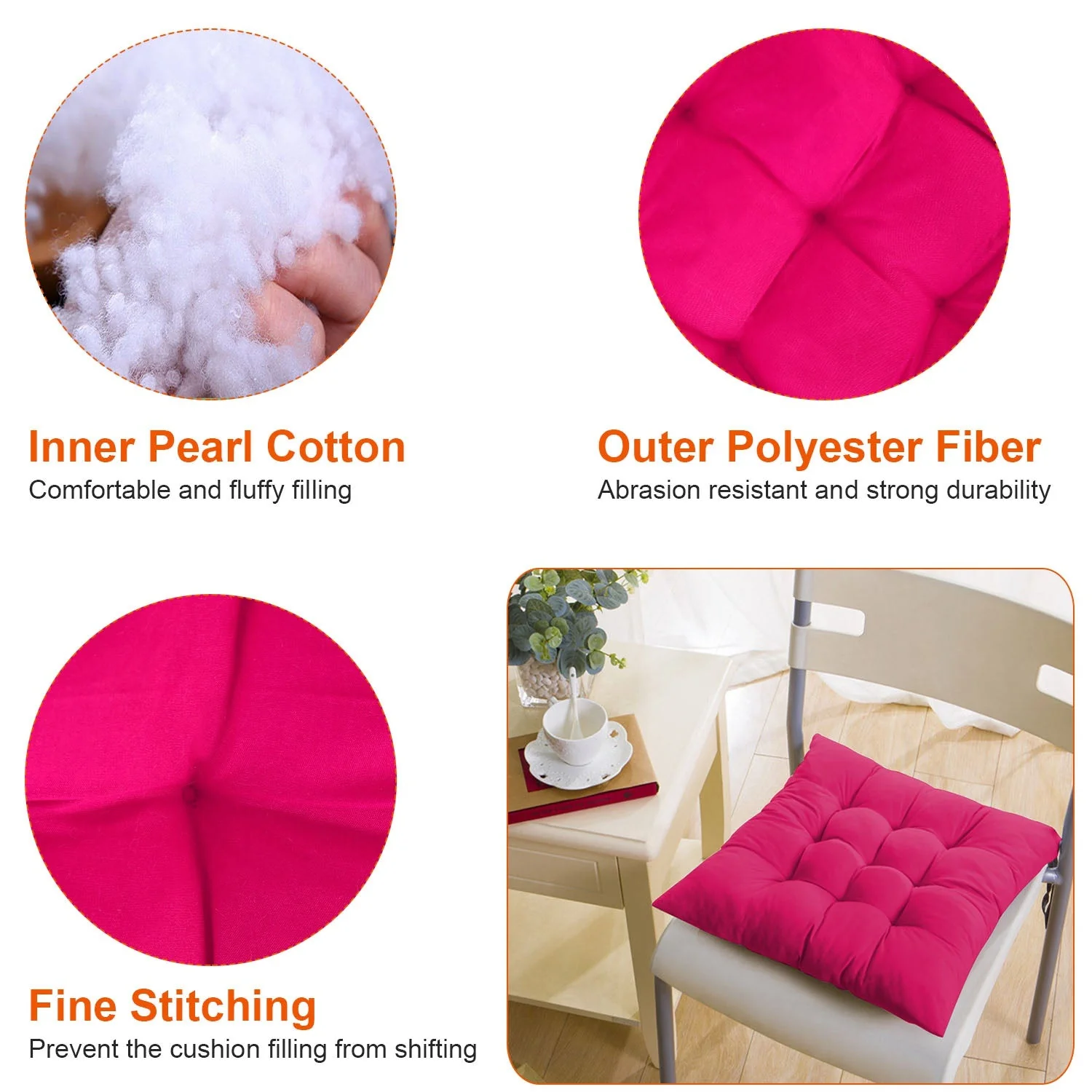 4Pcs Chair Cushion Pads Pillow 15.75x15.75x2.37in Soft Tie On Square Sitting Mats For Home Office Car Sitting Travel - Image 7