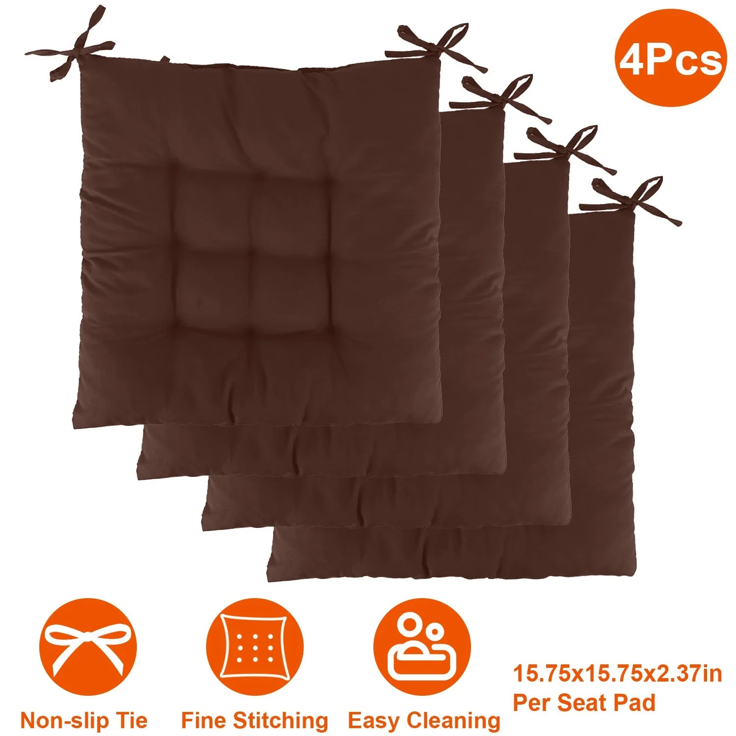 4Pcs Chair Cushion Pads Pillow 15.75x15.75x2.37in Soft Tie On Square Sitting Mats For Home Office Car Sitting Travel - Image 2