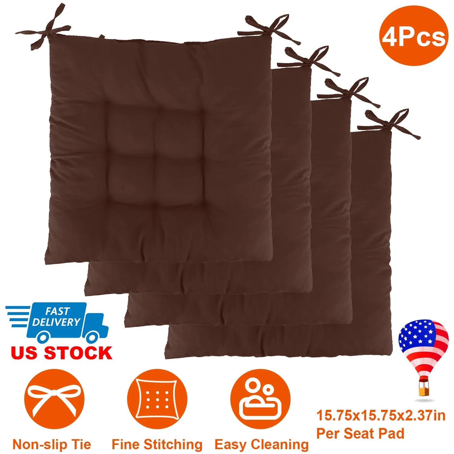 4Pcs Chair Cushion Pads Pillow 15.75x15.75x2.37in Soft Tie On Square Sitting Mats For Home Office Car Sitting Travel - Image 3
