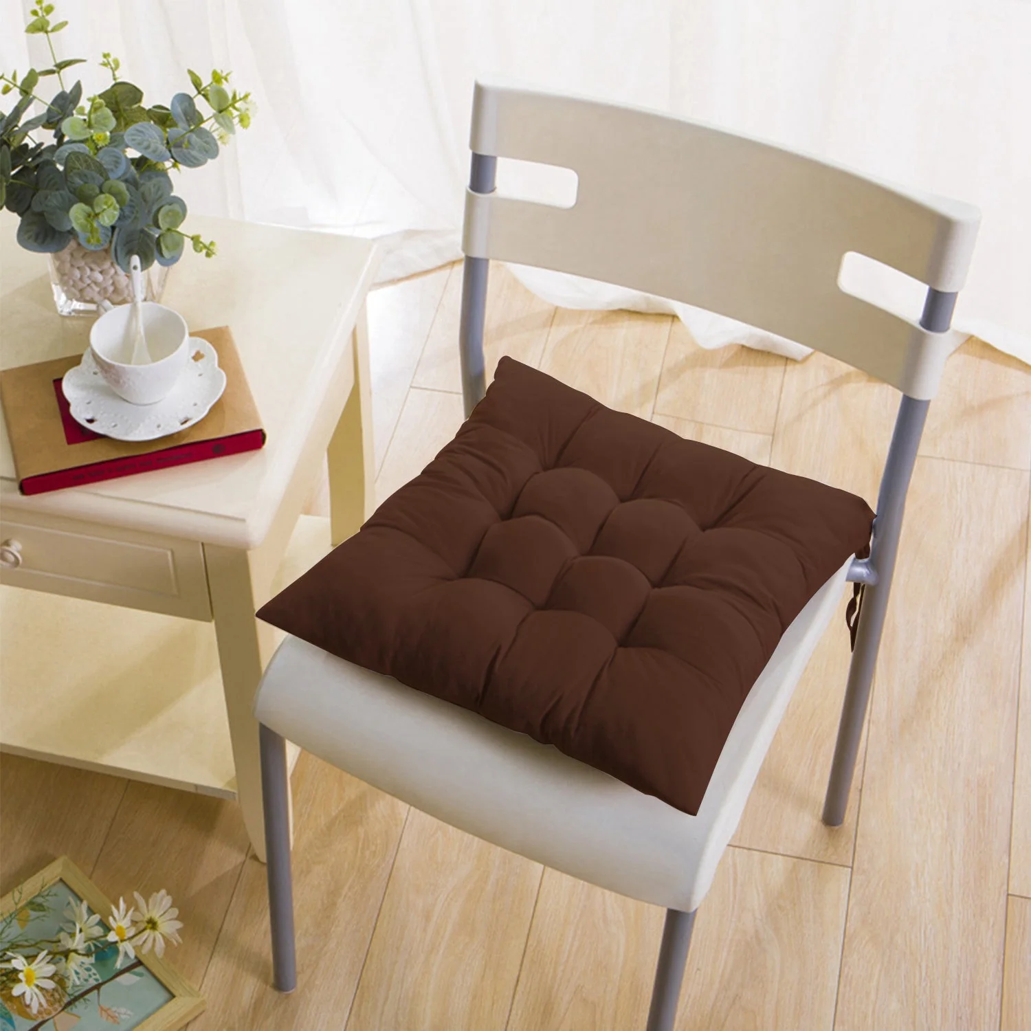 4Pcs Chair Cushion Pads Pillow 15.75x15.75x2.37in Soft Tie On Square Sitting Mats For Home Office Car Sitting Travel - Image 7