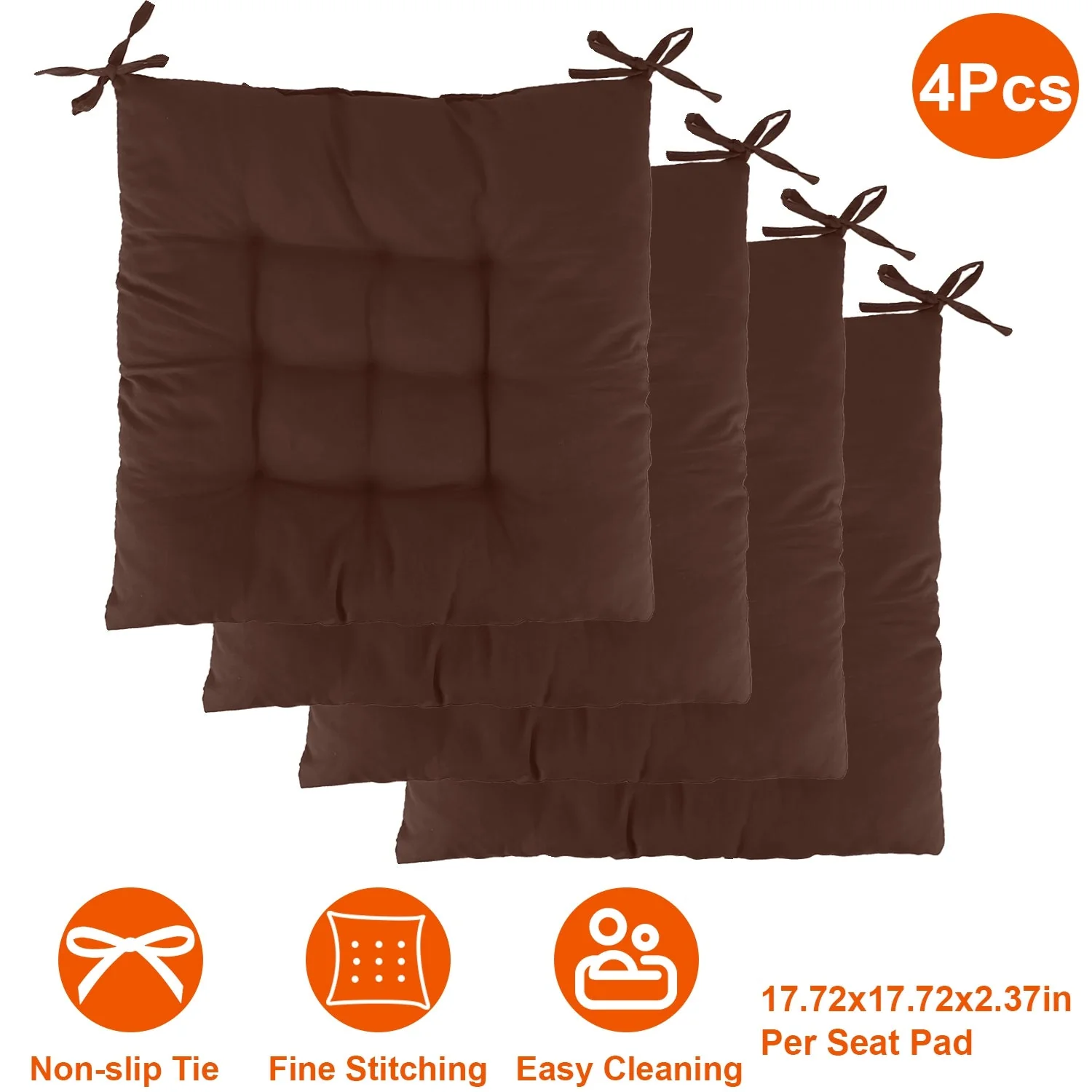 4Pcs Chair Cushion Pads Pillow 17.72x17.72x2.37in Soft Tie On Square Sitting Mats For Home Office Car Sitting Travel - Image 2