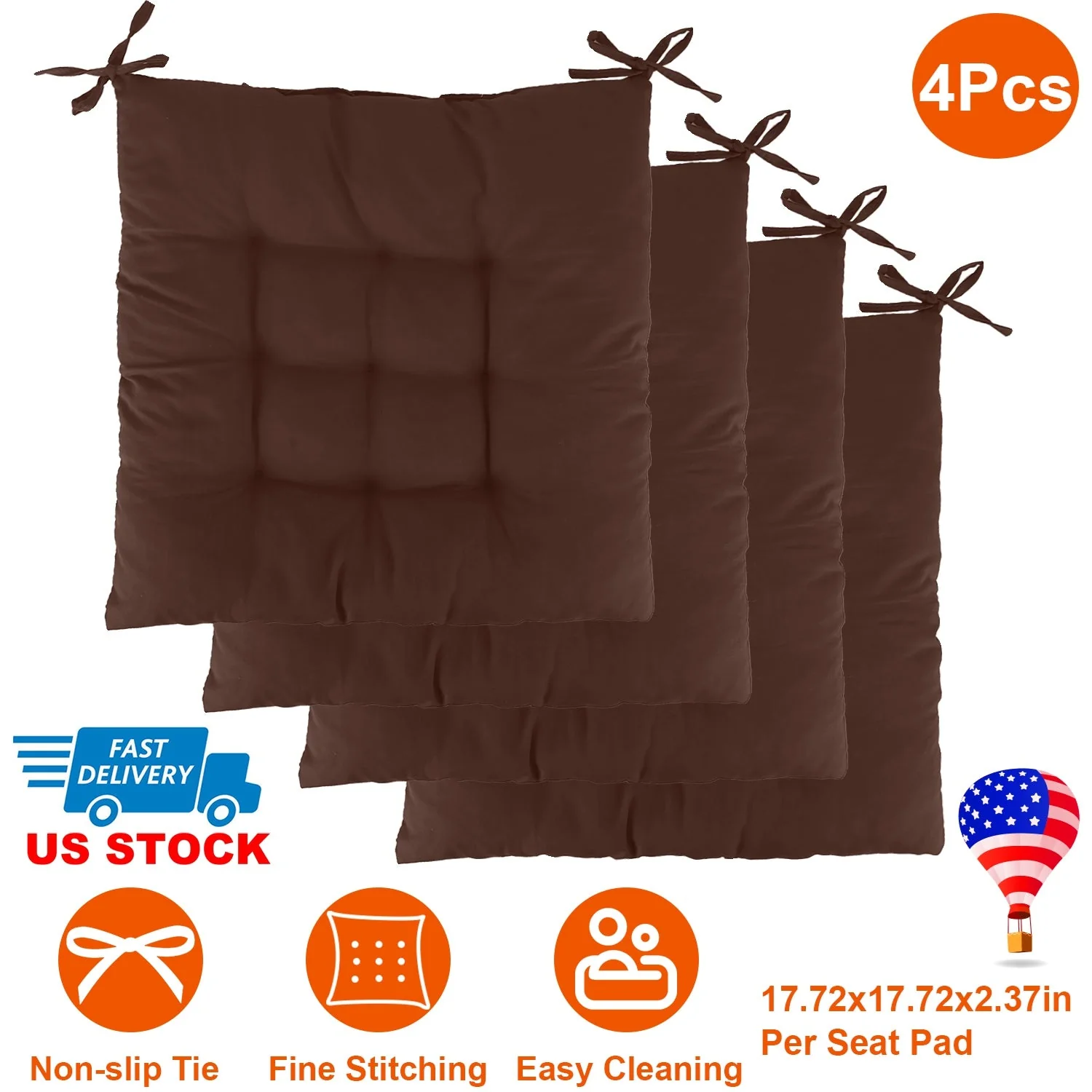 4Pcs Chair Cushion Pads Pillow 17.72x17.72x2.37in Soft Tie On Square Sitting Mats For Home Office Car Sitting Travel - Image 3