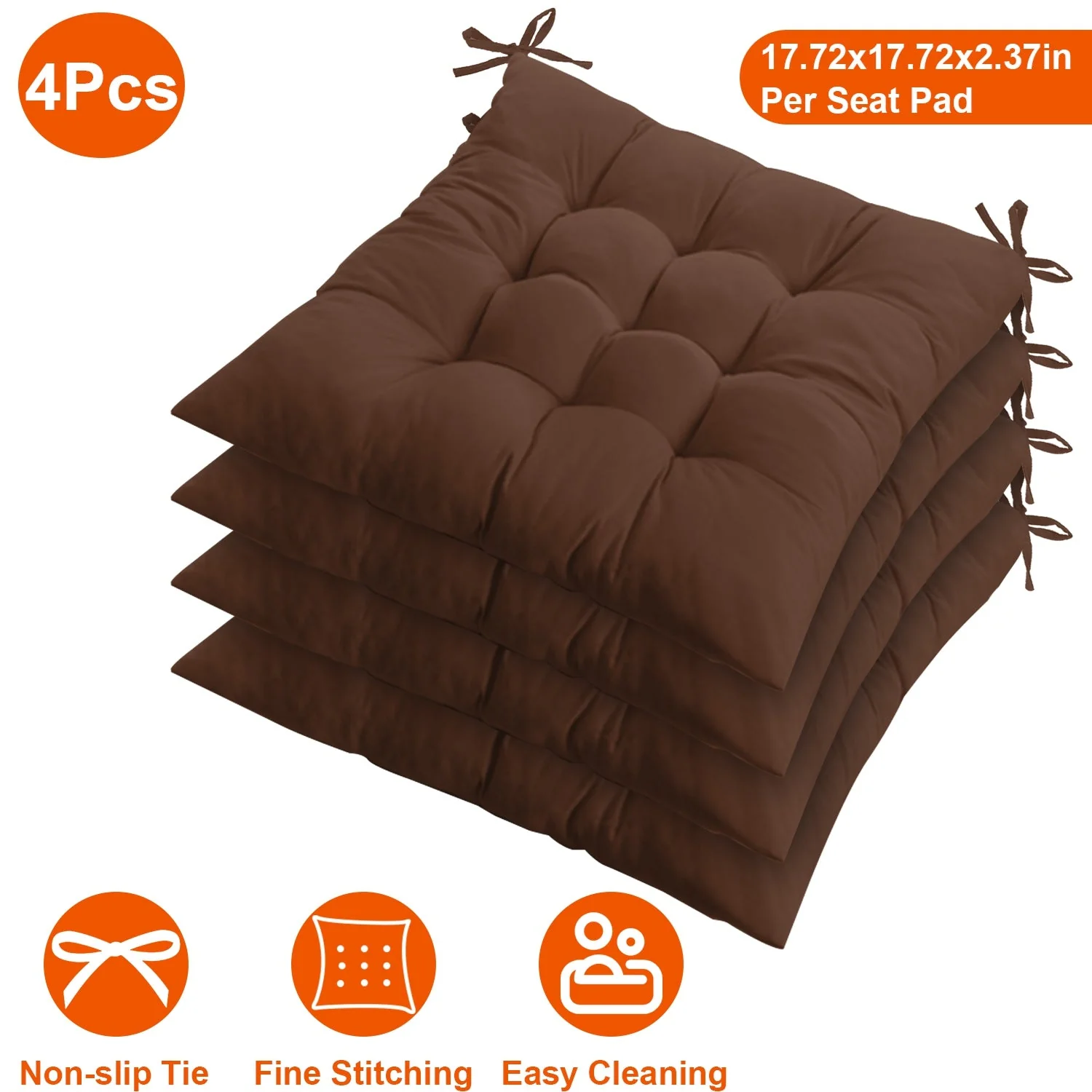 4Pcs Chair Cushion Pads Pillow 17.72x17.72x2.37in Soft Tie On Square Sitting Mats For Home Office Car Sitting Travel - Image 4