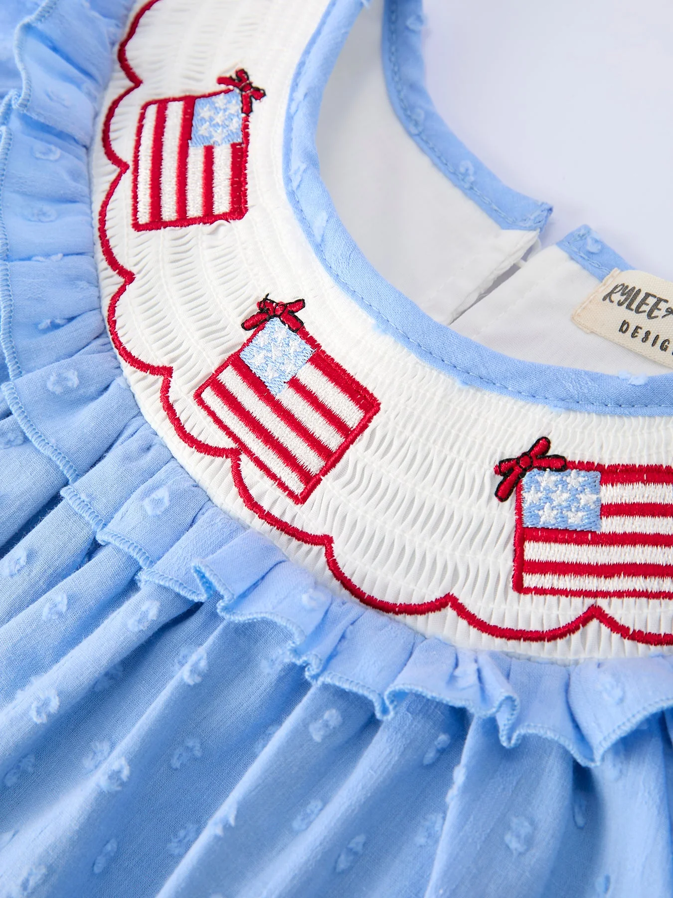 4th of July American Flag Girls Dress Ruffle Collar Scallop Hem - Image 3