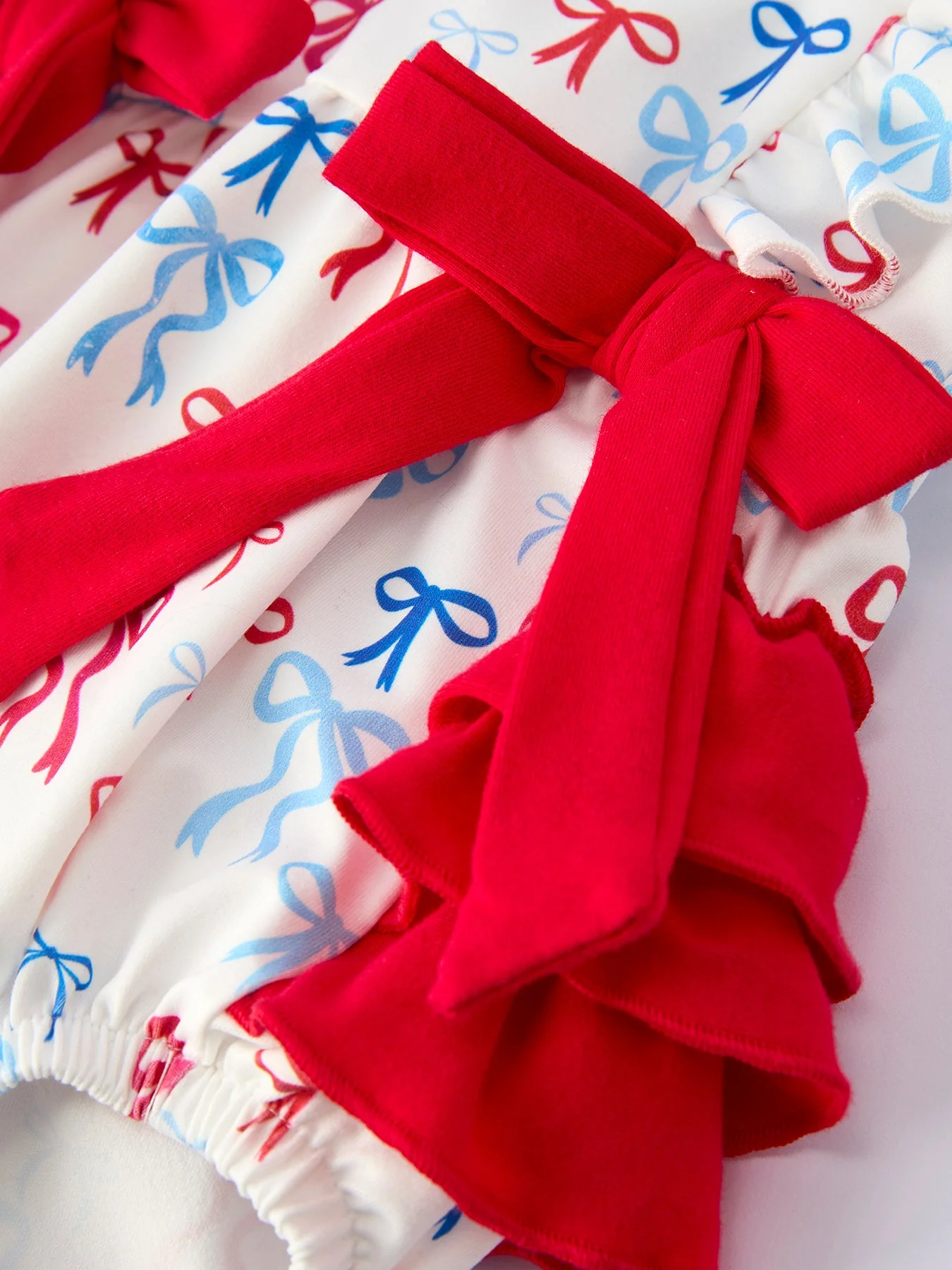 4th of july Bow Print Baby Girl Romper With Ruffle Details - Image 4