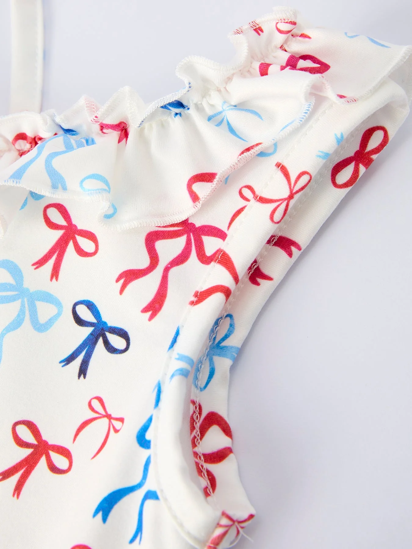 4th of july Bow Print Girls Dress One Shoulder Ruffle - Image 3