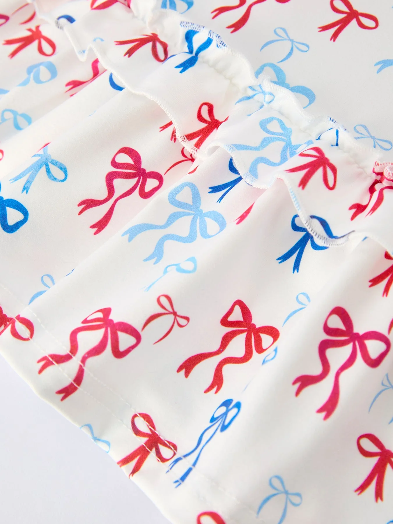 4th of july Bow Print Girls Dress One Shoulder Ruffle - Image 5