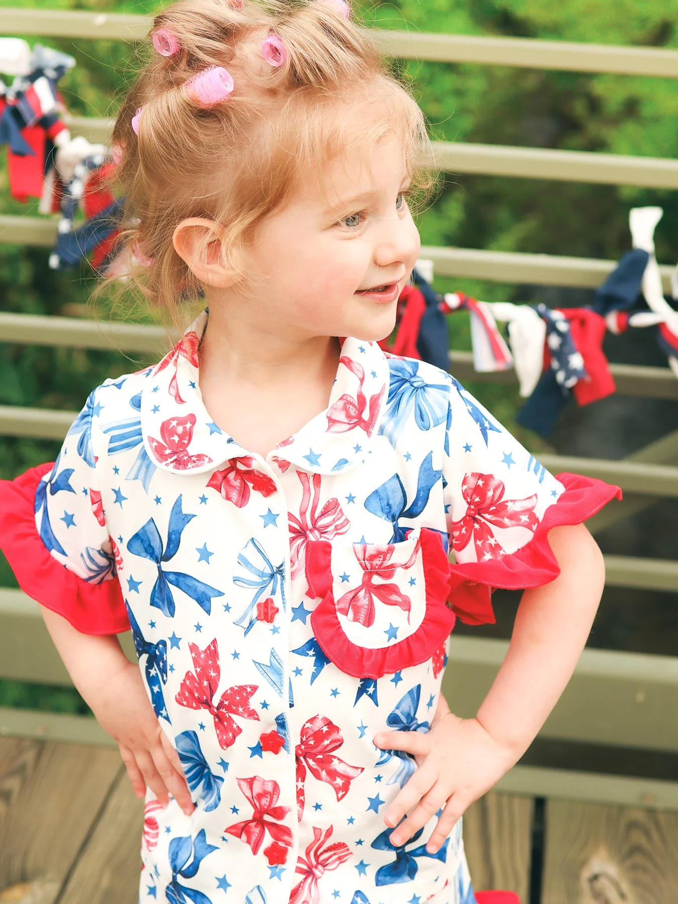 4th Of July Bow Star Girls Pajamas Set - Image 2