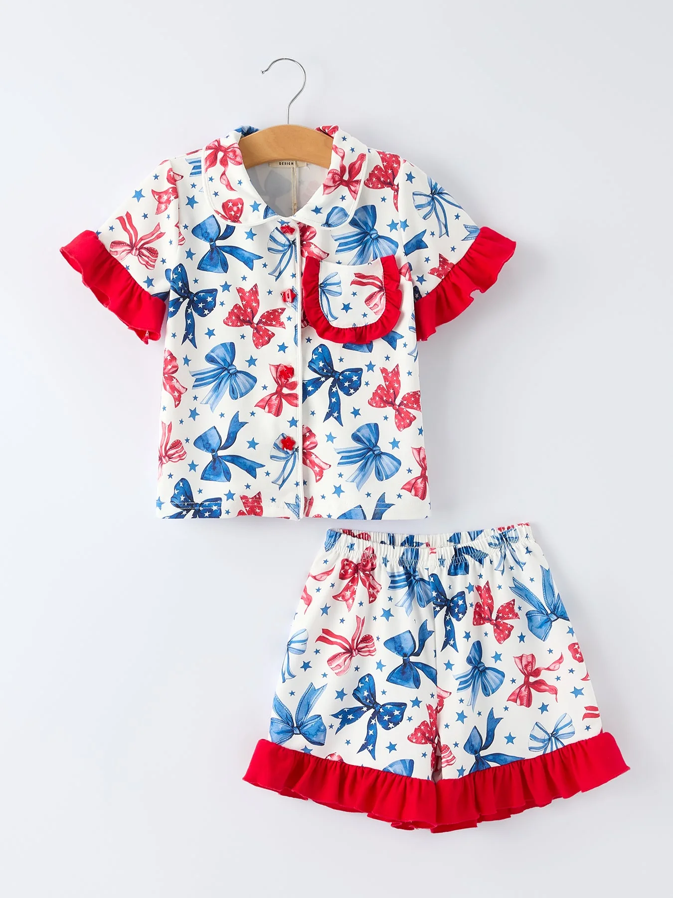 4th Of July Bow Star Girls Pajamas Set - Image 5