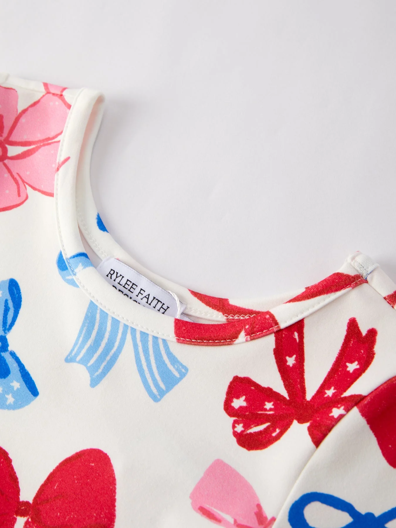 4th of july Color Bow Printed Short Sleeves Dress - Image 3