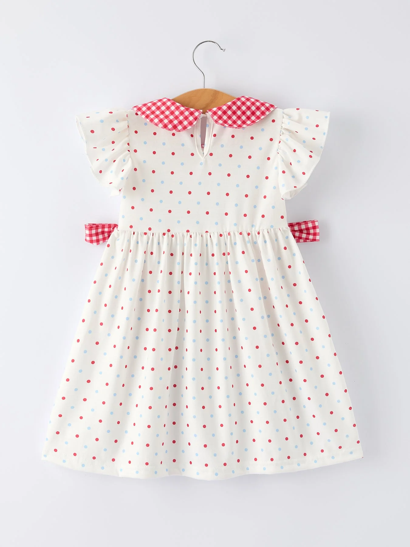 4th of July Dot Girls Dress Bow Ruffle Peter Pan Collar - Image 2