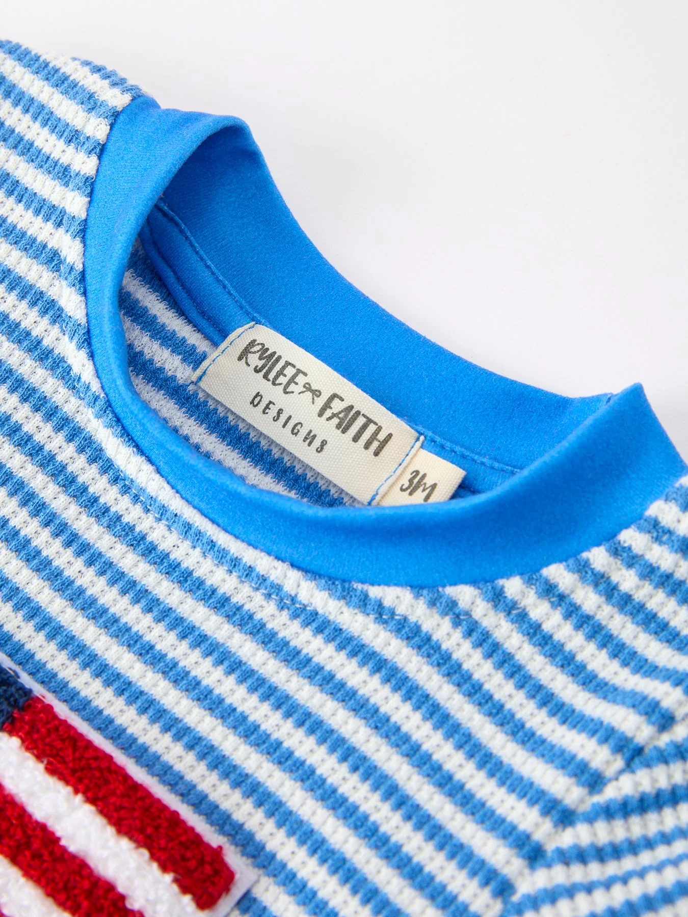 4th of July Flag Chenille Baby Boy Romper Blue Stripe - Image 3
