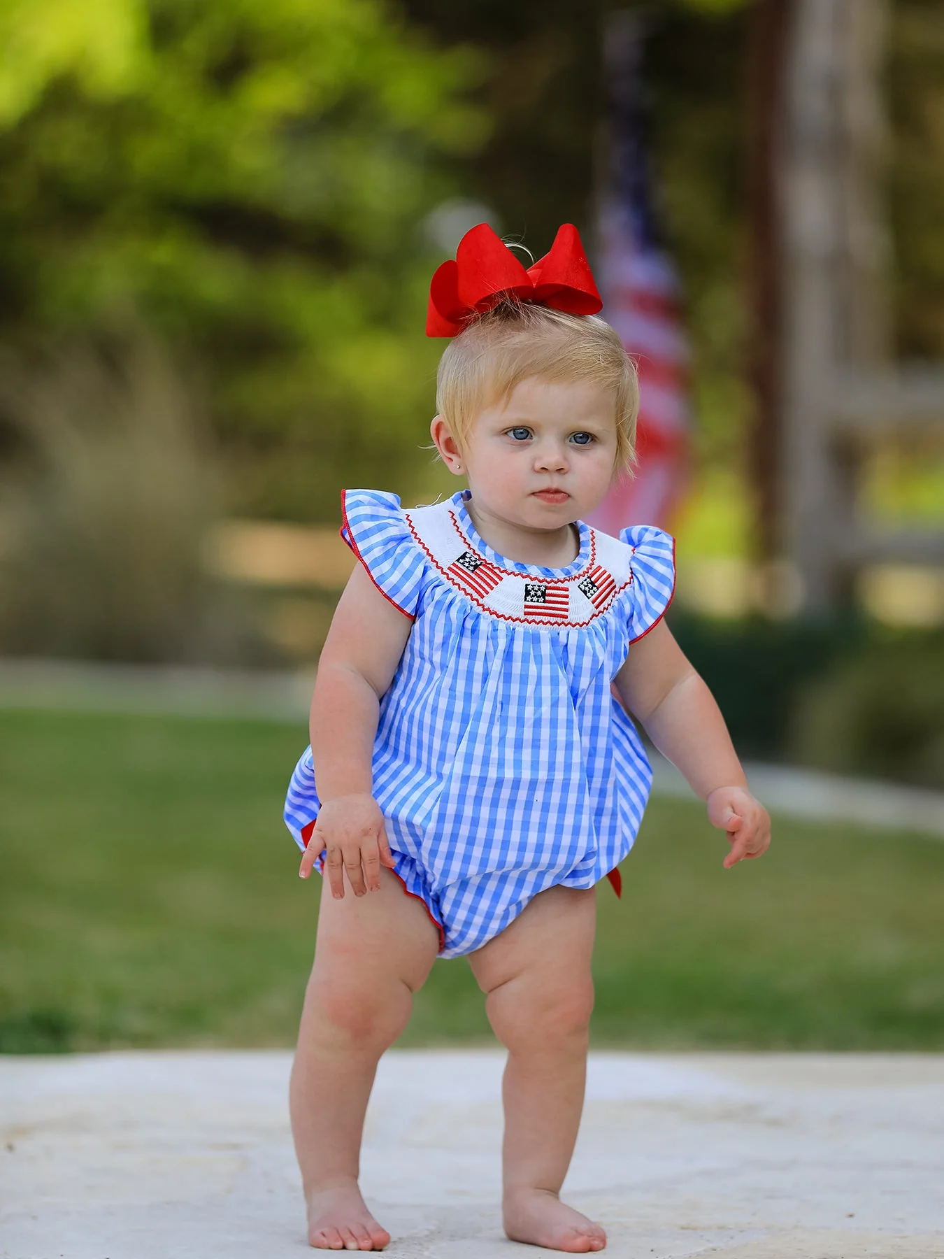 4th of july Flag Embroidery Smocking Girls Romper - Image 3