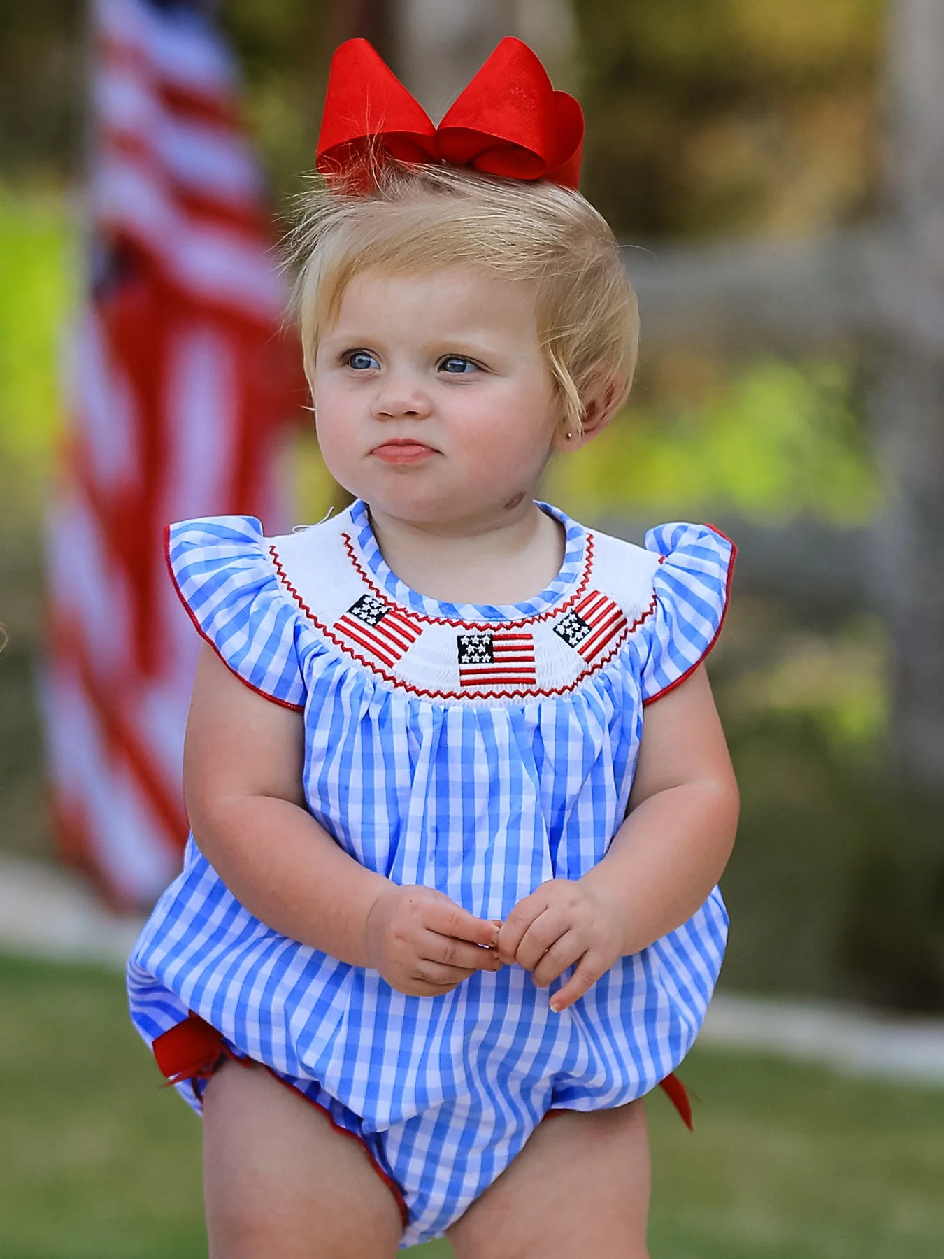 4th of july Flag Embroidery Smocking Girls Romper - Image 5