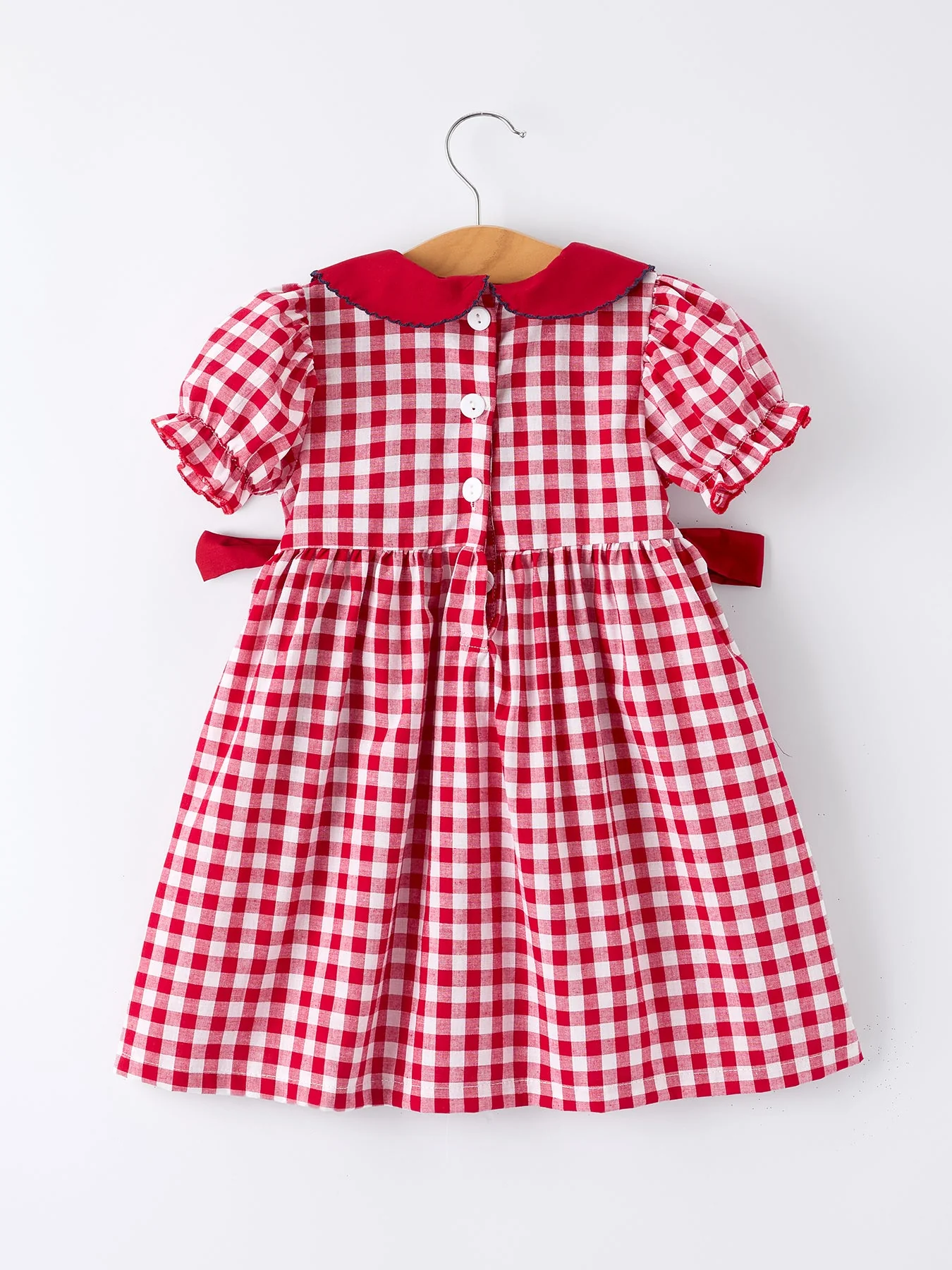 4th of July Flag Plaid Girl Peter Pan Collar Dress Bow - Image 5