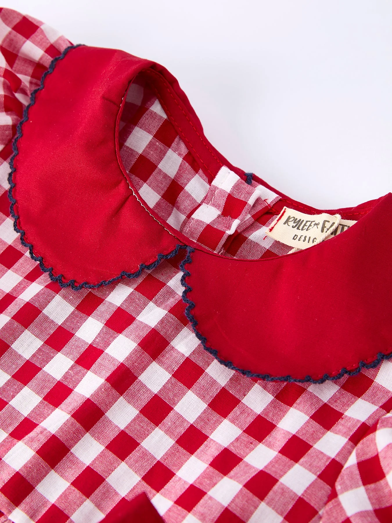 4th of July Flag Plaid Girl Peter Pan Collar Dress Bow - Image 6
