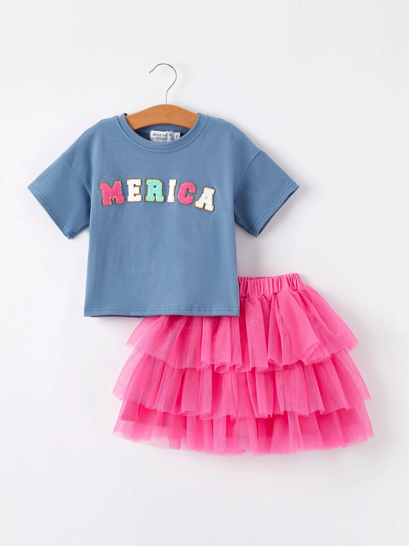 4th of july  “MERICA”Top Girls Gauze Skirt - Image 6