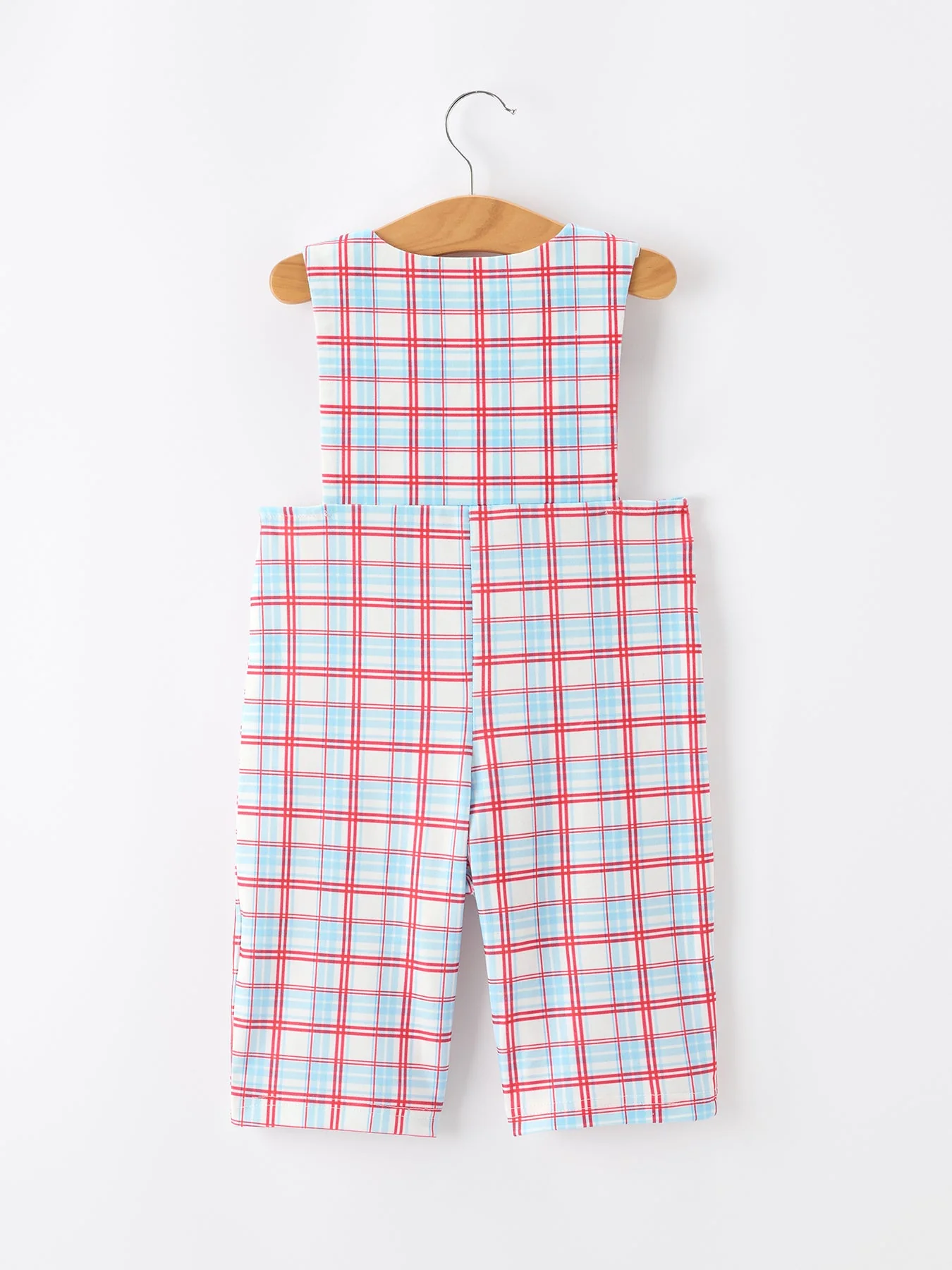 4th of July Plaid Boys Romper Smocked Flag Button Strap - Image 2