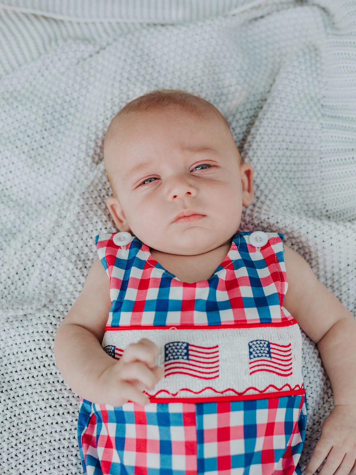 4th of July Plaid Flag Baby Boy Romper - Image 4