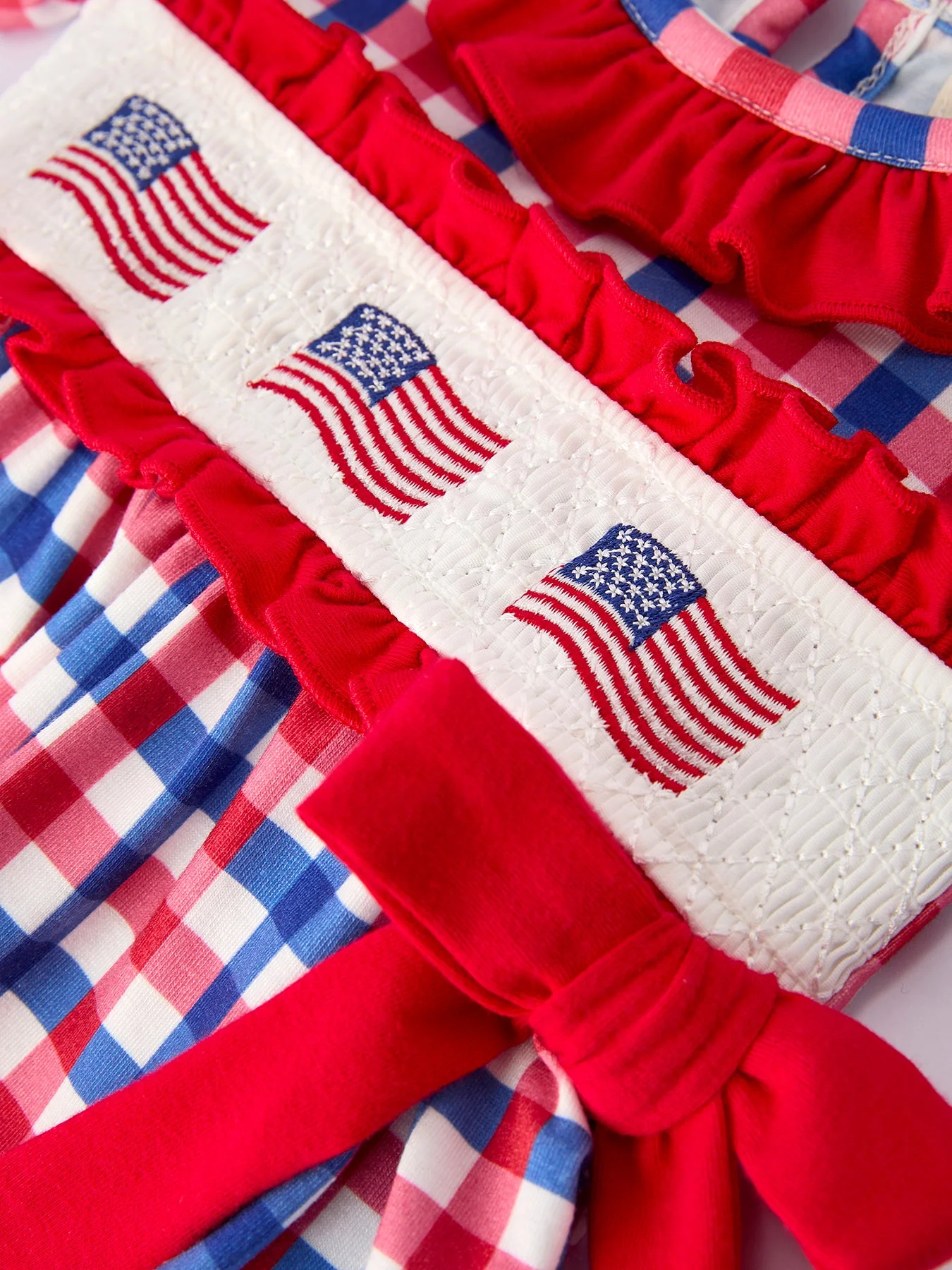 4th of July Plaid Flag Girl Bloomer Set With Bow - Image 4