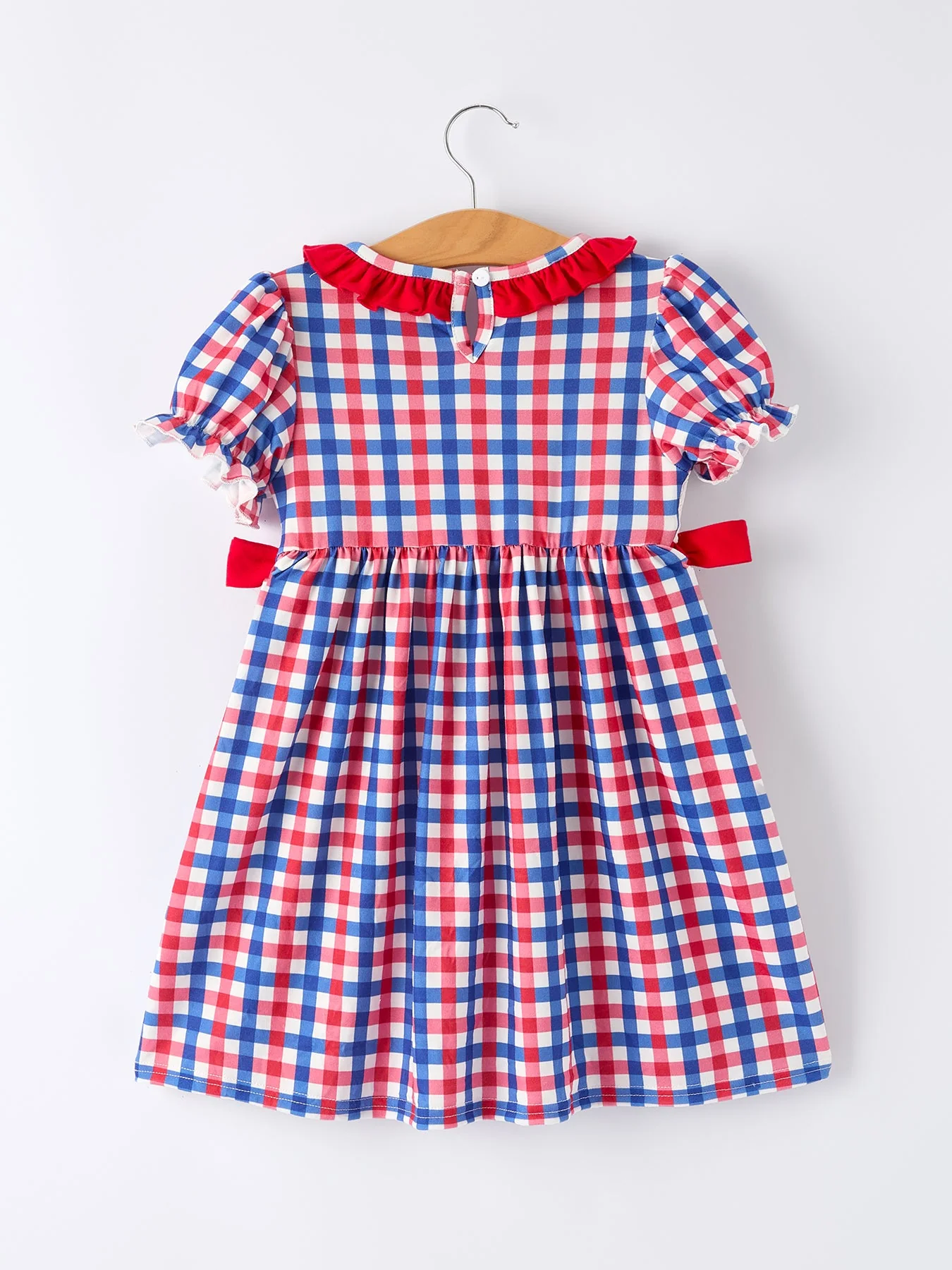 4th of July Plaid Flag Girl Dress With Bow - Image 2