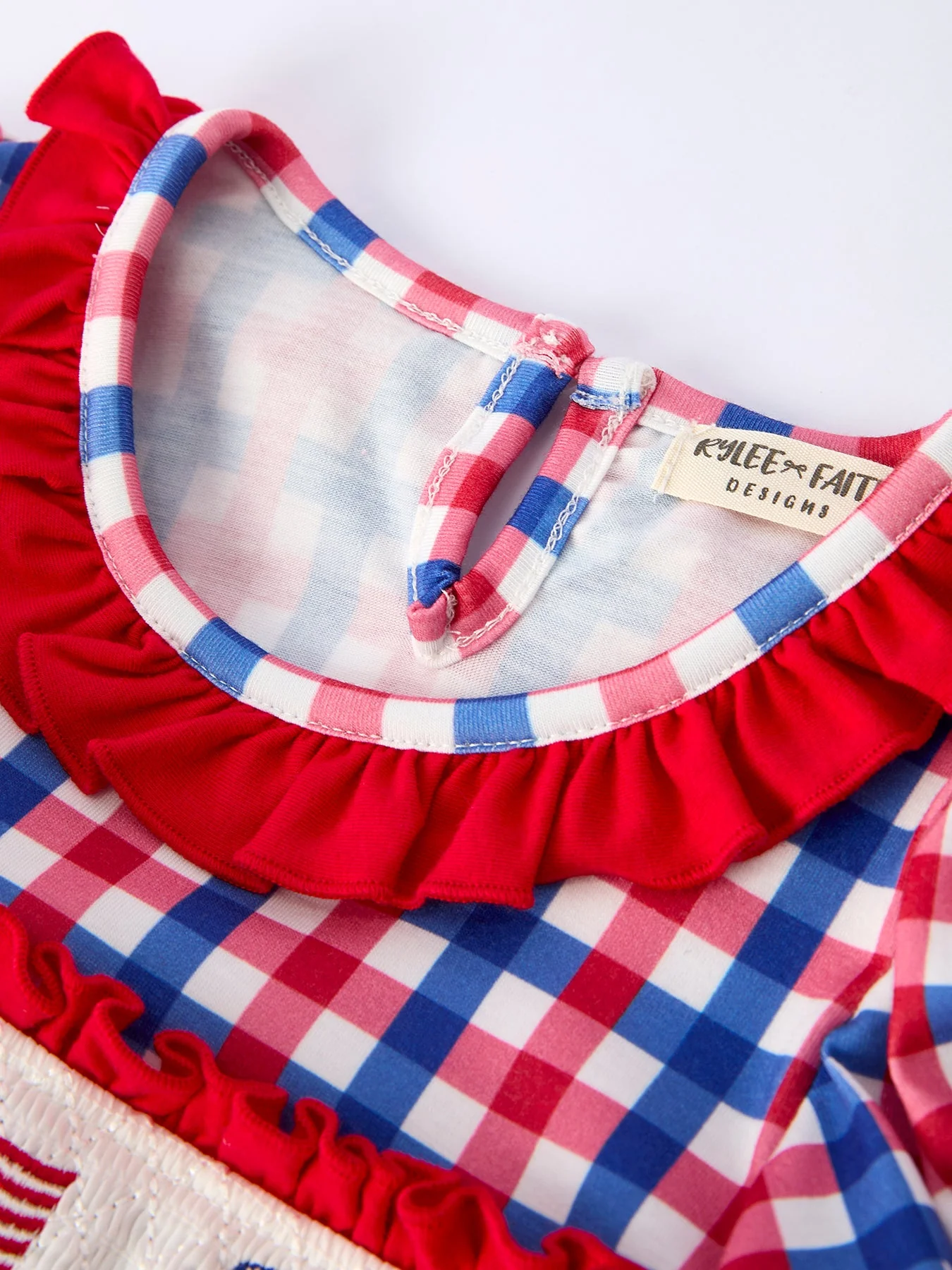 4th of July Plaid Flag Girl Dress With Bow - Image 3