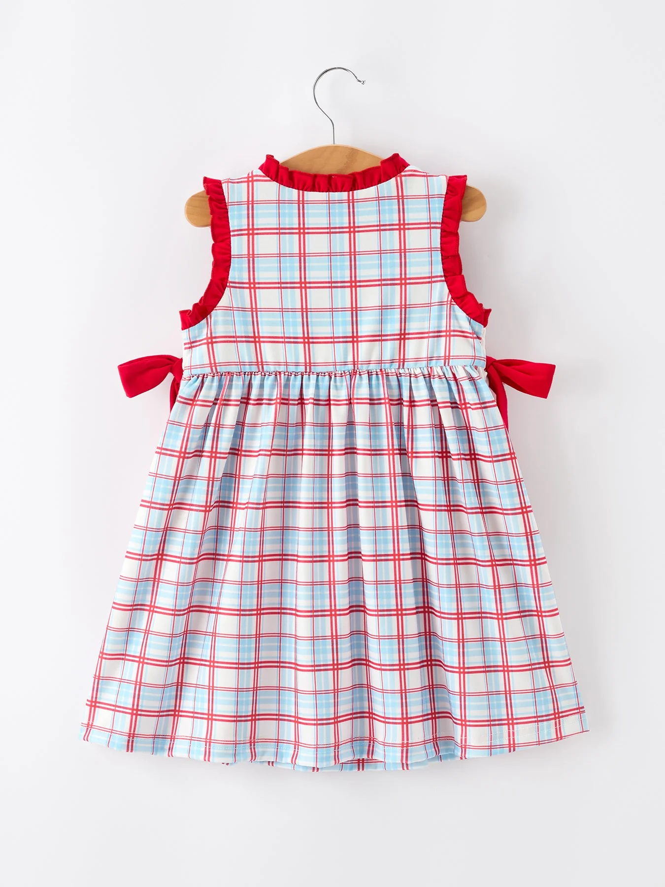 4th of July Plaid Flag Heart Girl Dress With Bow - Image 2