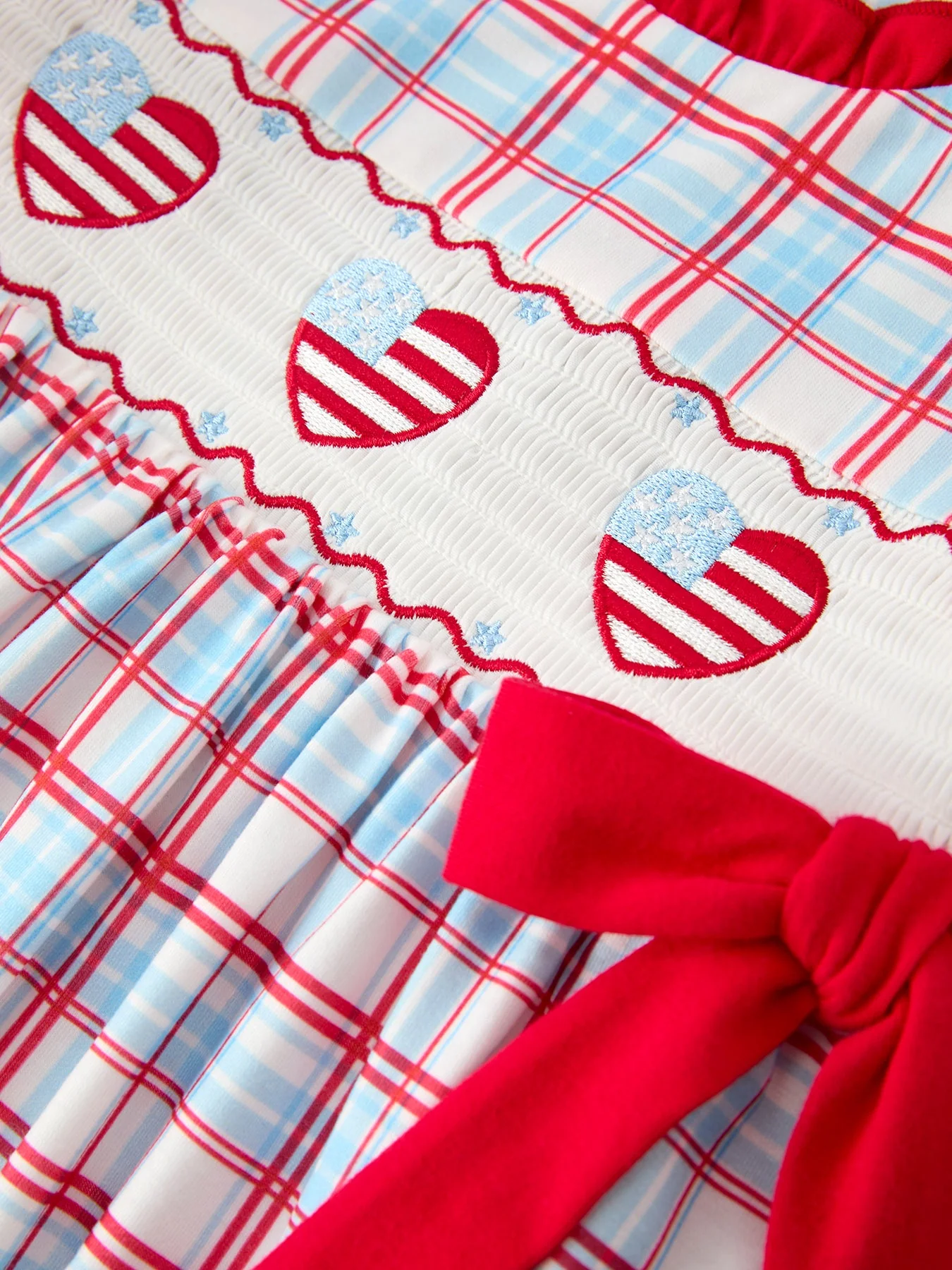4th of July Plaid Flag Heart Girl Dress With Bow - Image 3