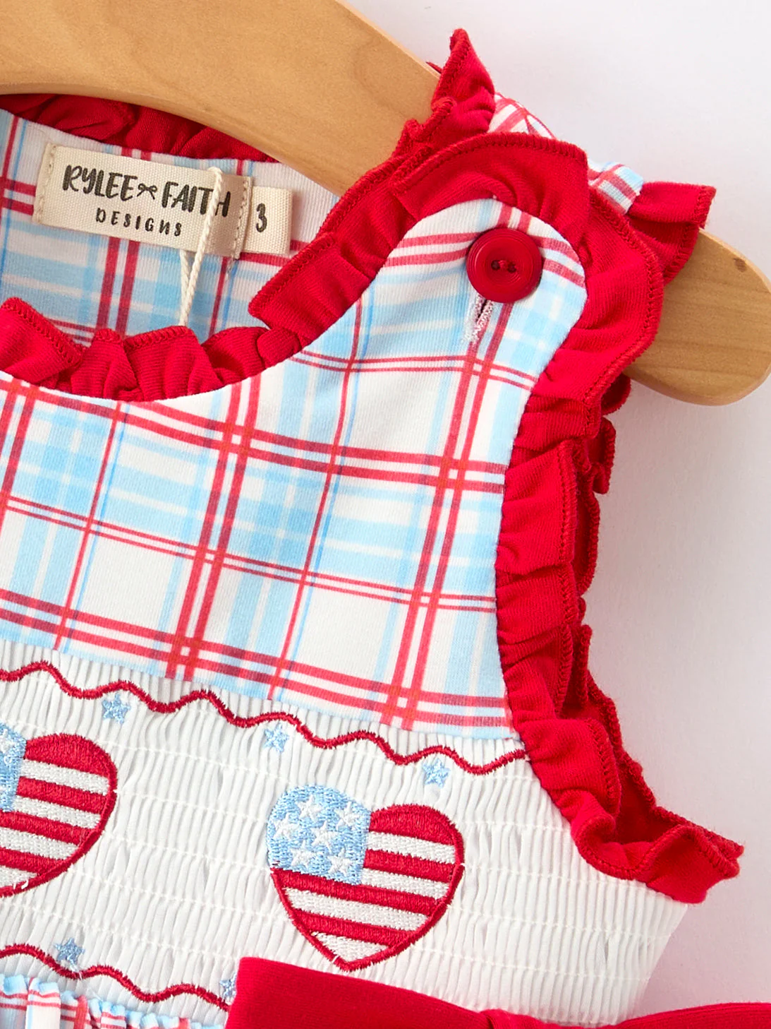 4th of July Plaid Flag Heart Girl Dress With Bow - Image 5