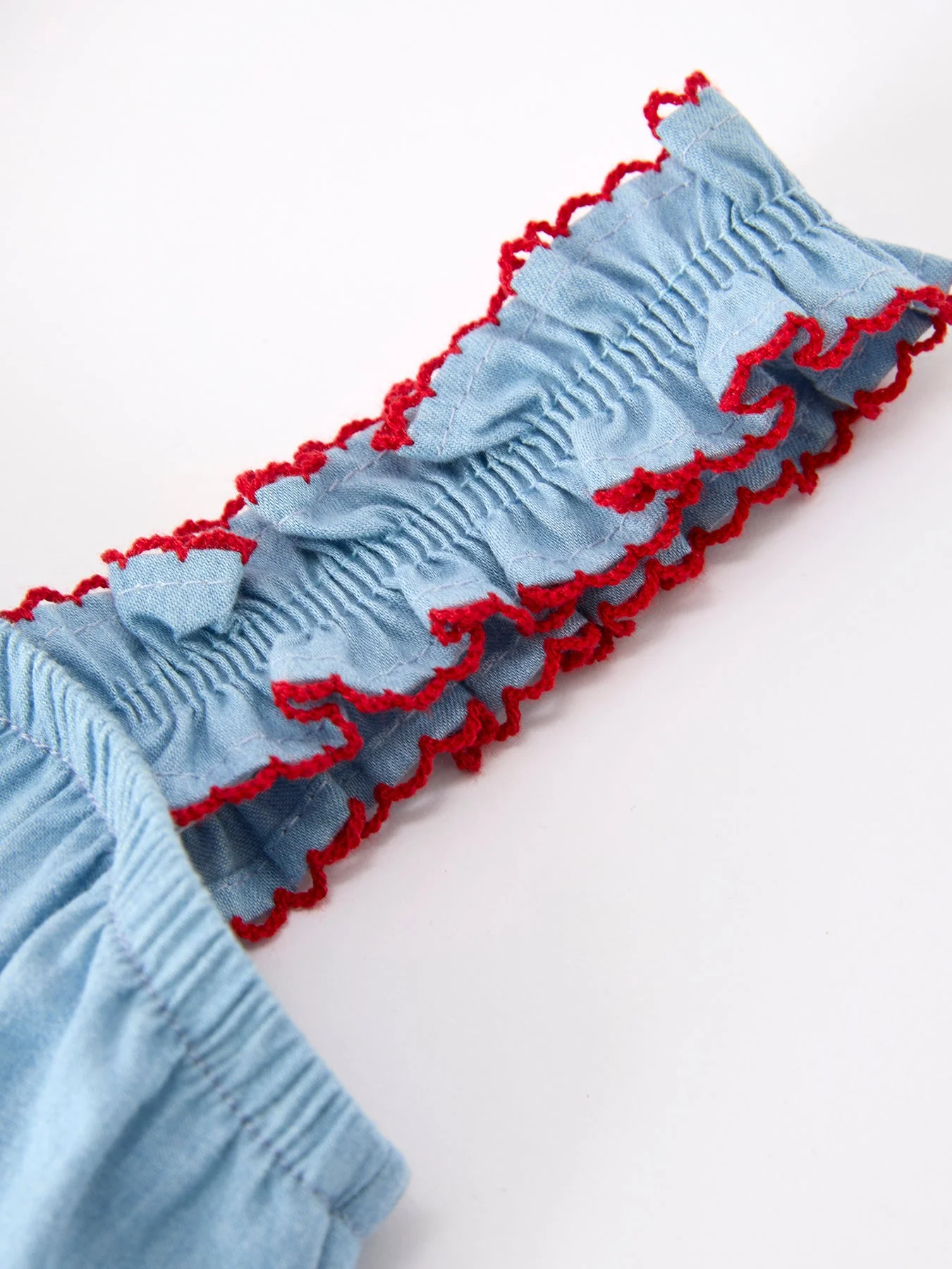 4th of July USA Chenille Girls Romper Dress Denim Lace Trim - Image 3