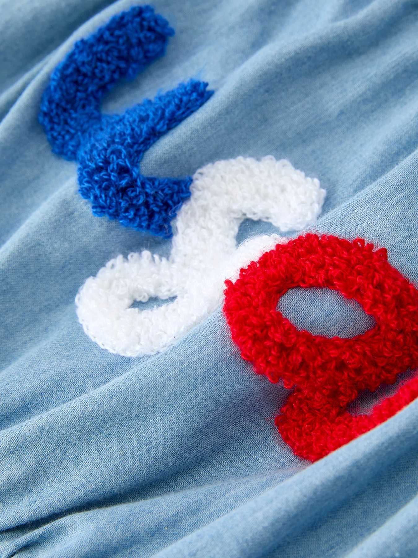 4th of July USA Chenille Girls Romper Dress Denim Lace Trim - Image 4