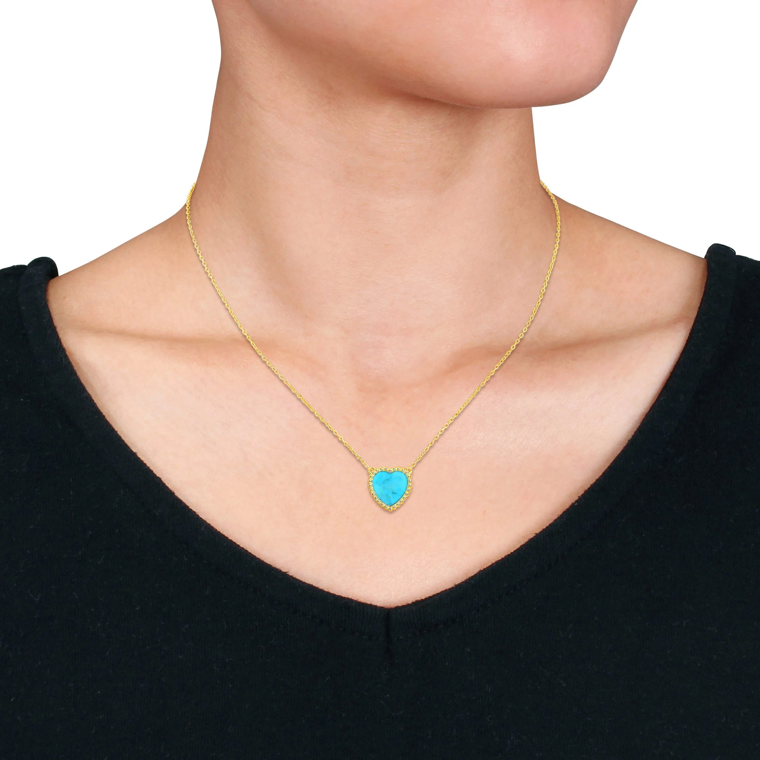 5 CT TGW Created Turquoise Necklace With Chain Yellow Silver Length (inches): 17 - Image 4