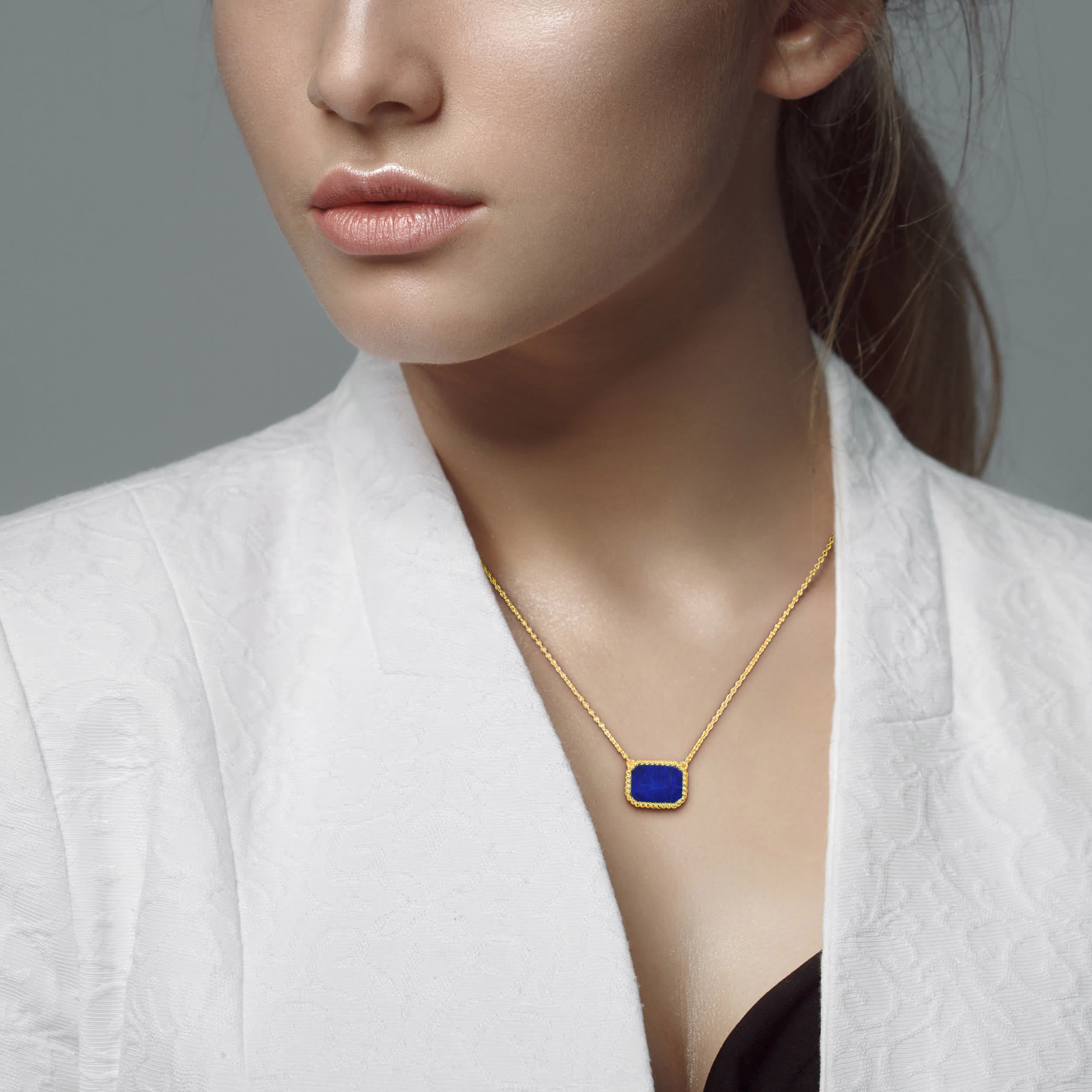 5 CT TGW Lapis Necklace With Chain Yellow Silver Length (inches): 17 - Image 5