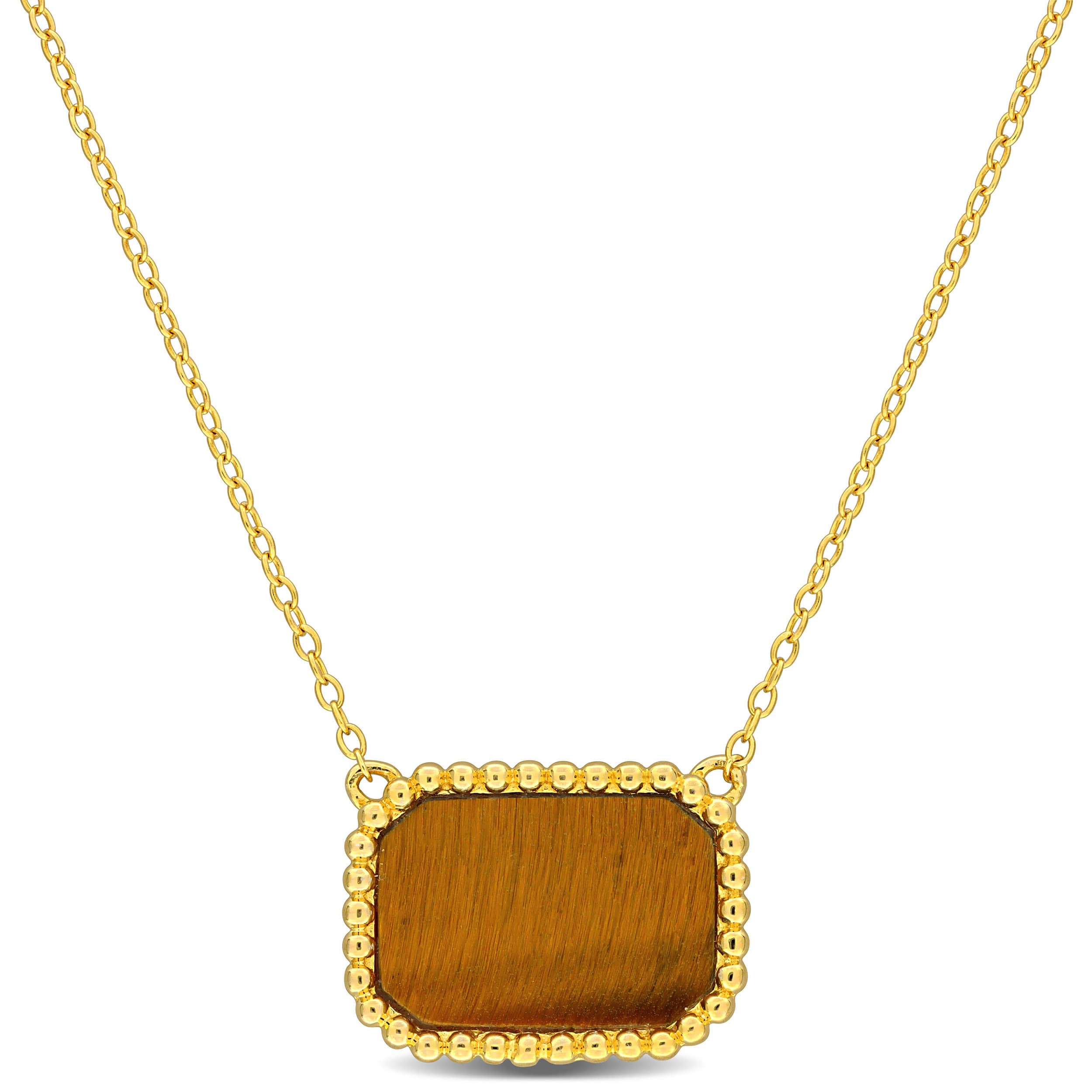 5 CT TGW Tiger eye Necklace With Chain Yellow Silver Length (inches): 17