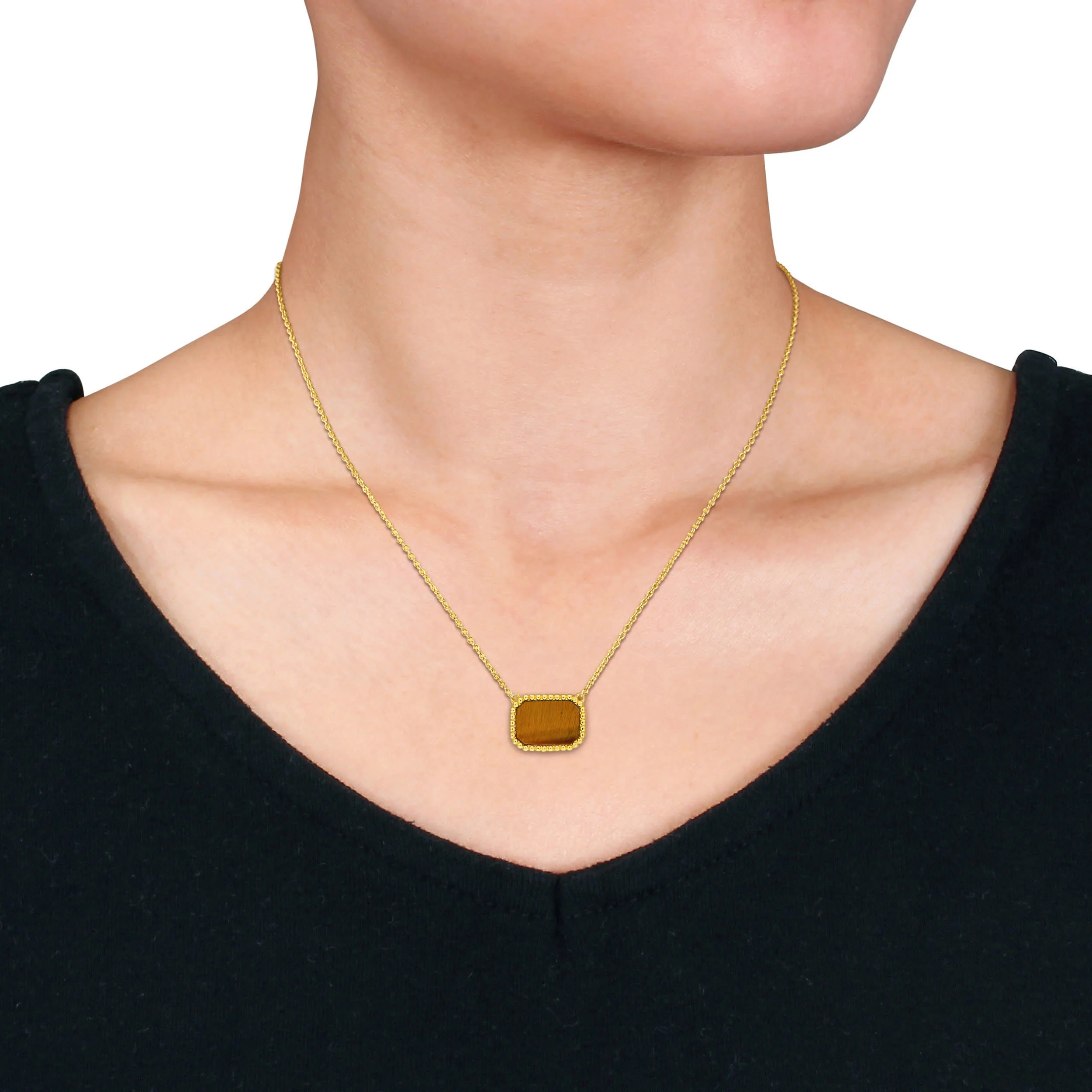 5 CT TGW Tiger eye Necklace With Chain Yellow Silver Length (inches): 17 - Image 4
