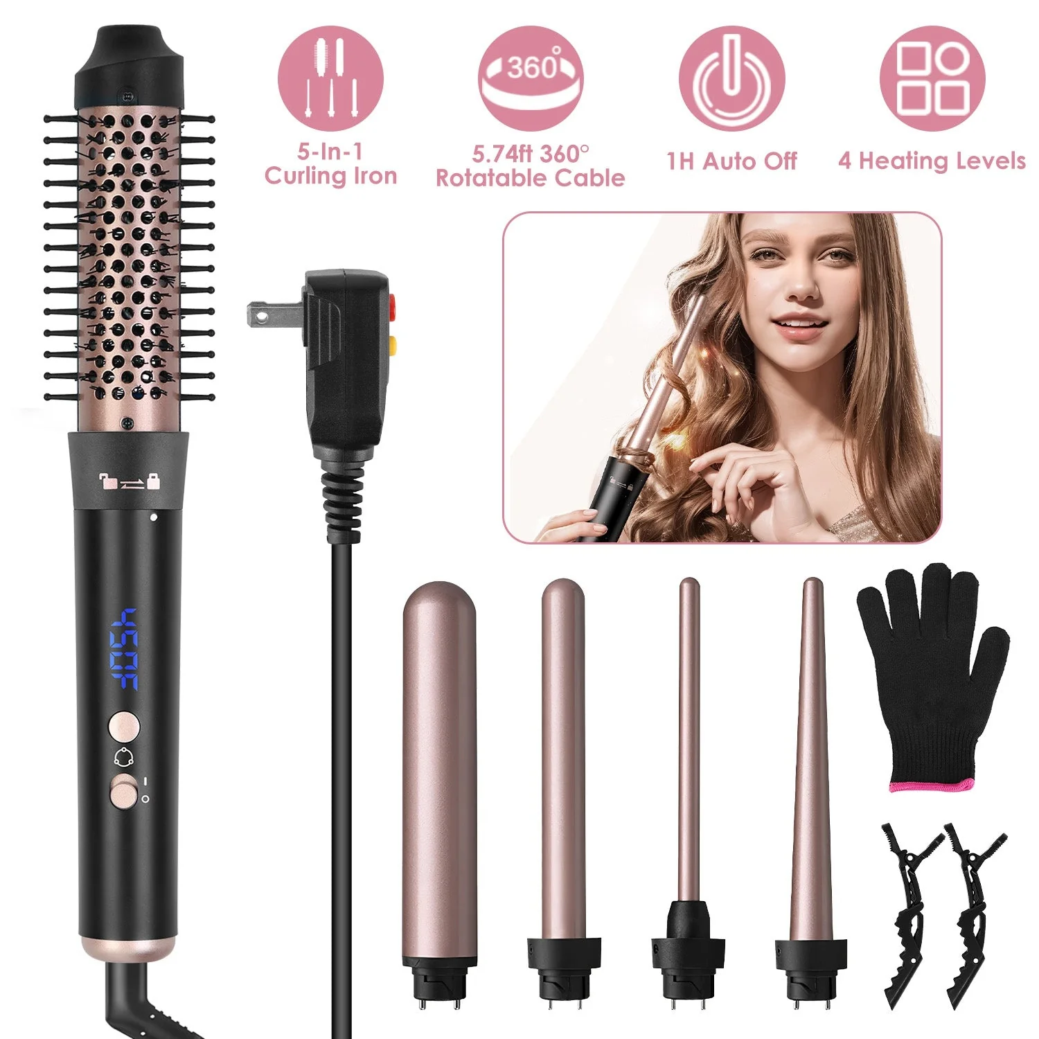 5 in 1 Curling Wand Hair Curling Iron Brush Hair - Image 3