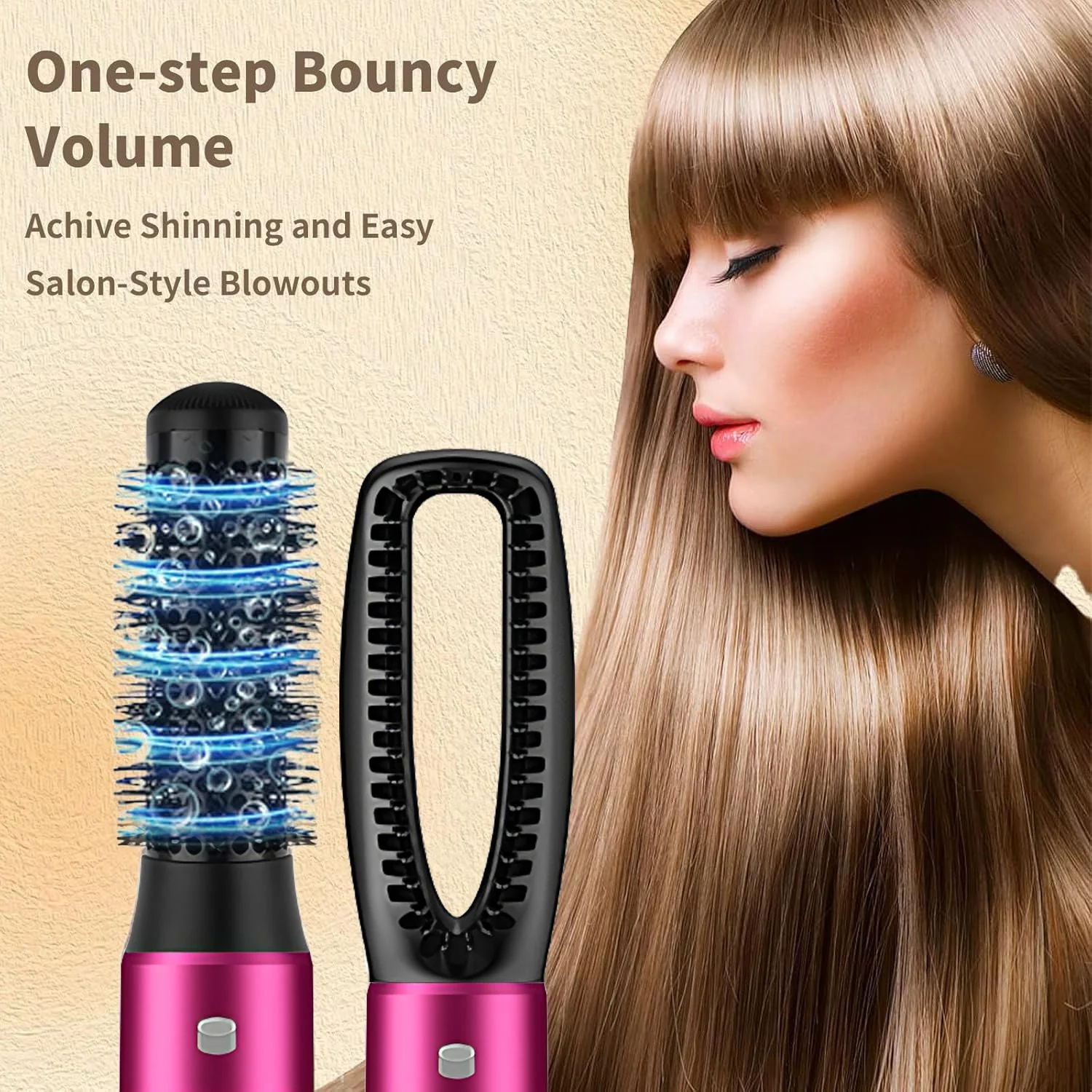 5 in 1 Hair Dryer Brush Kit, Blow Dryer Brush for Drying, Straightening, Volumizing, Curling and Styling Hair - 1000W - Gold - Image 2