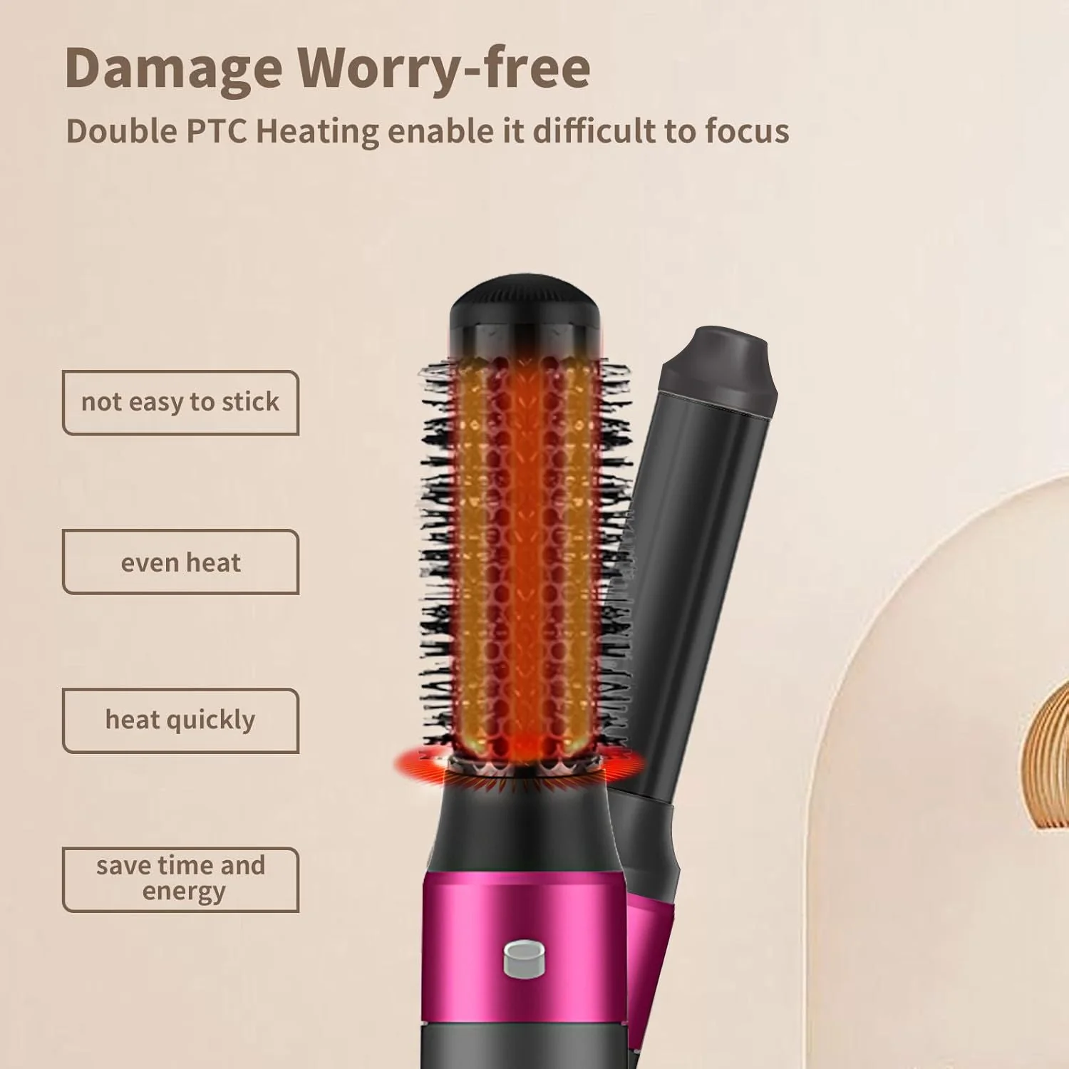 5 in 1 Hair Dryer Brush Kit, Blow Dryer Brush for Drying, Straightening, Volumizing, Curling and Styling Hair - 1000W - Gold - Image 4
