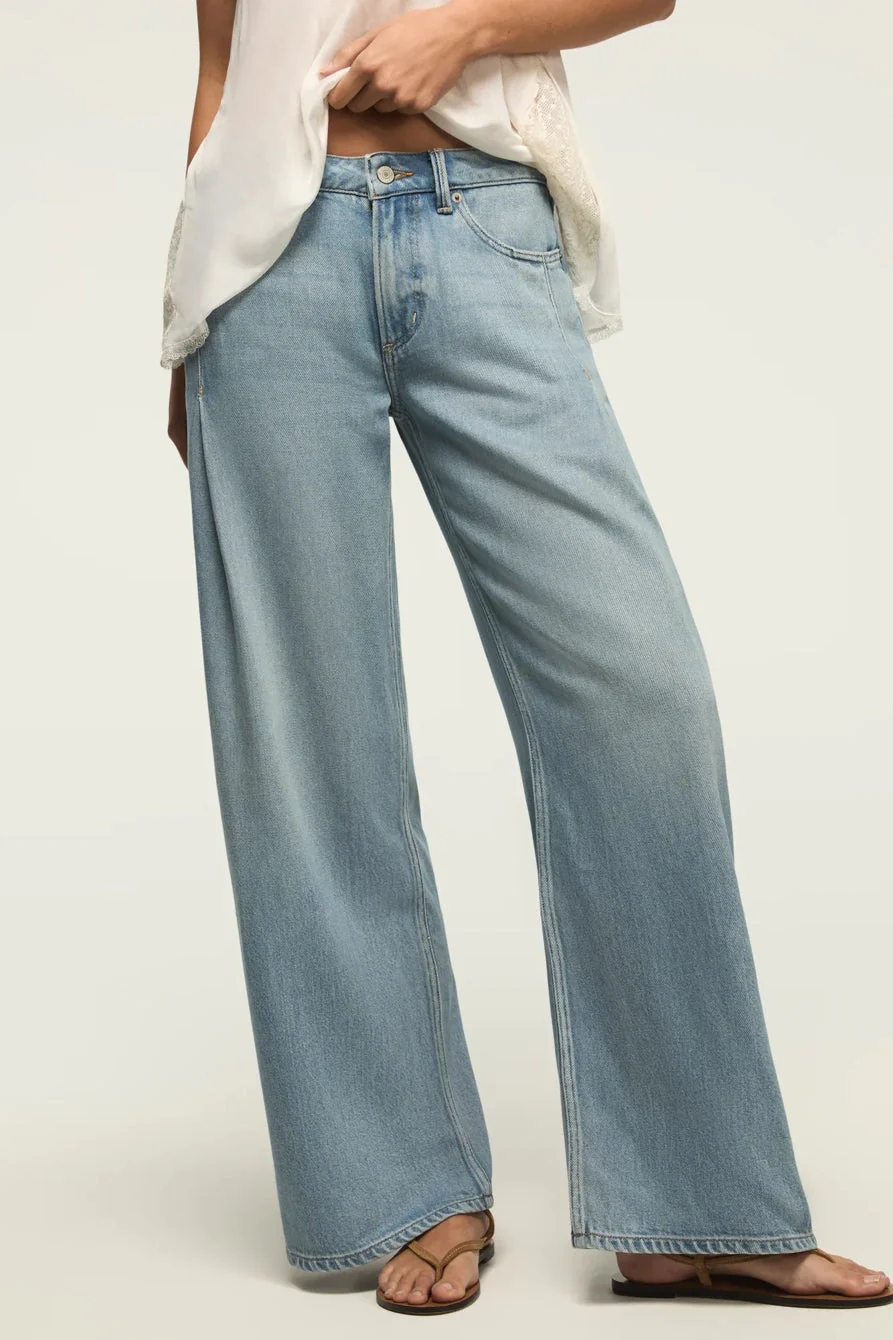 Lucky Brand Women's Pleated Liquid Denim Luxe Palazzo - River